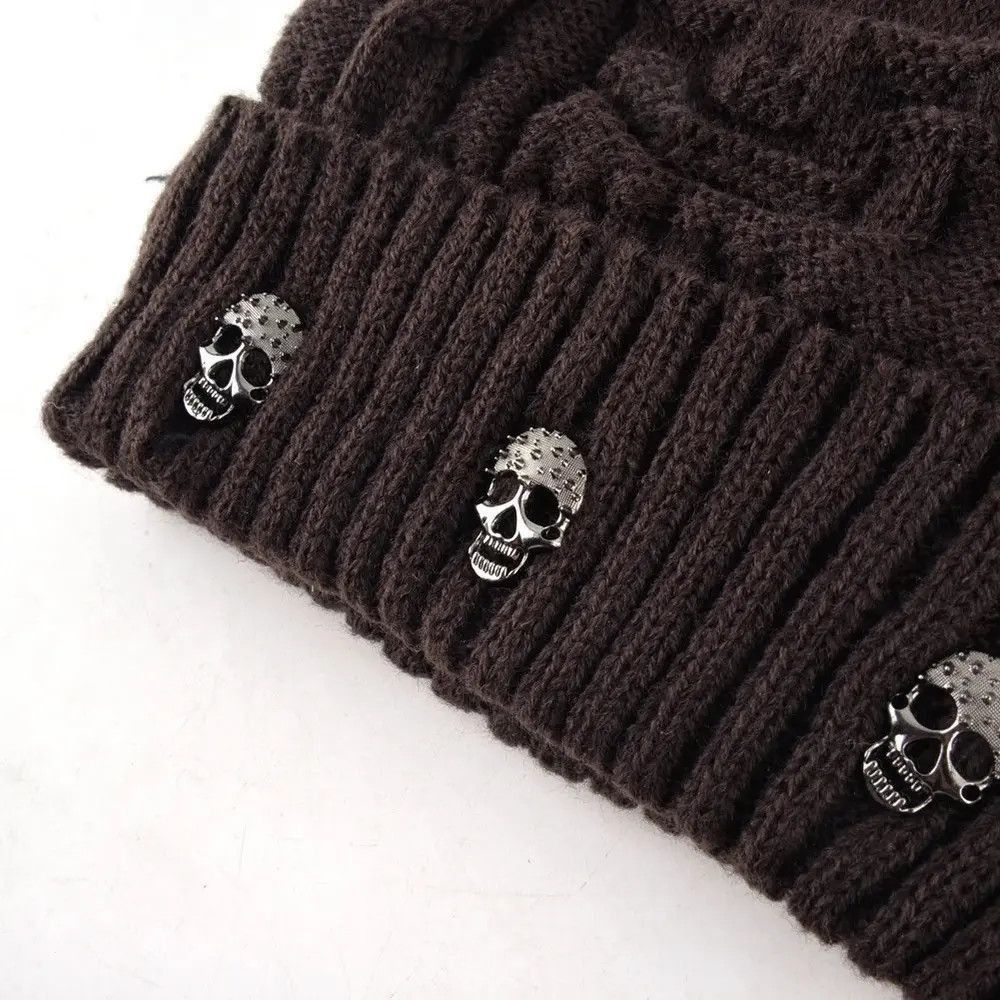 Japanese Brand Brown Color Knitted Skull Bennie Hat Size ONE SIZE - 3 Thumbnail
