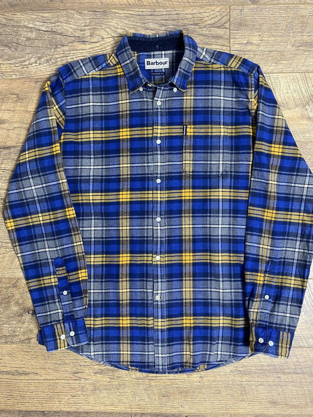 Barbour Barbour Highland Check Tailored Flannel Shirt - Blue/Yellow Size US L / EU 52-54 / 3 - 1 Thumbnail
