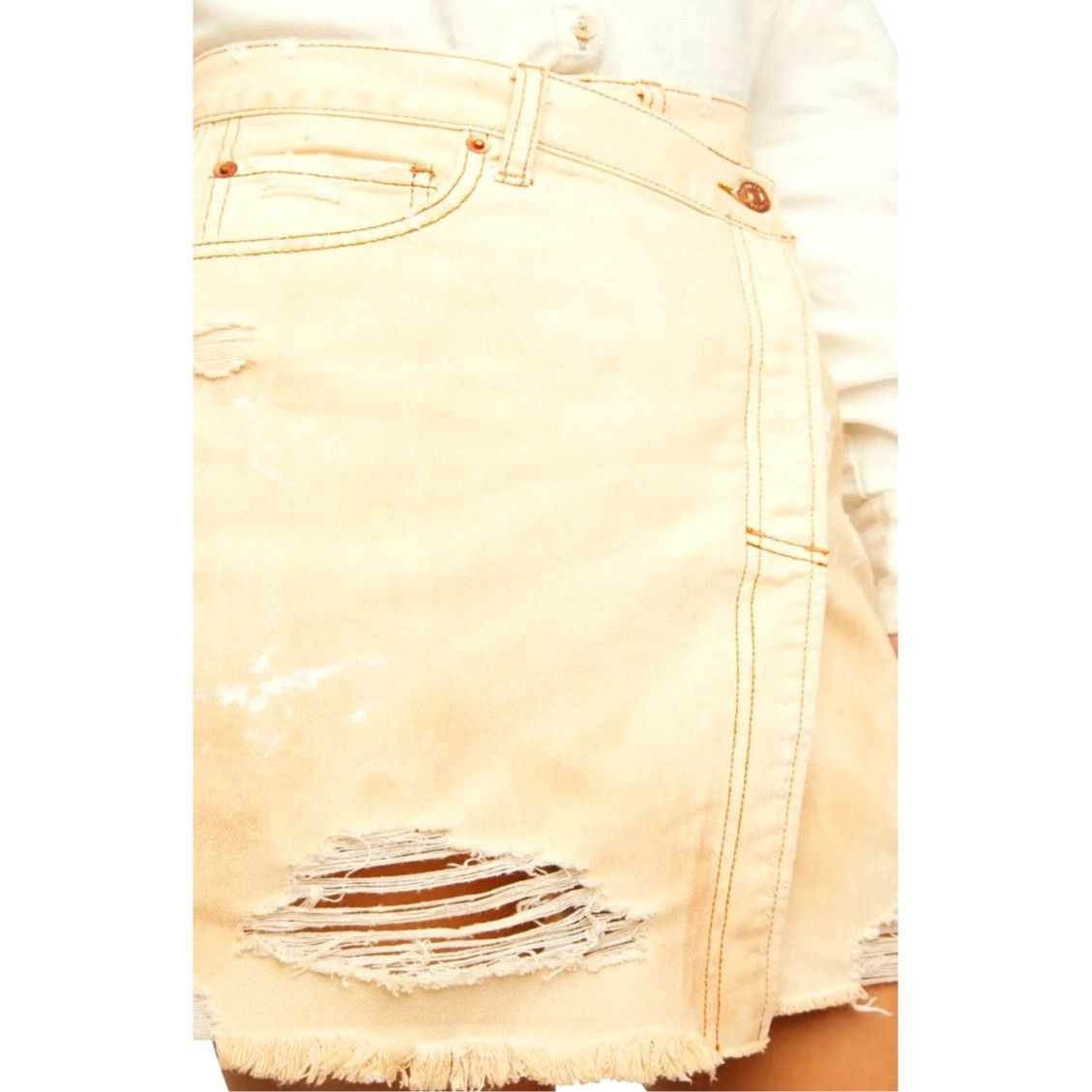 Free People Free People Parker Wrap Denim Mini Skirt Butter Cream 27 Size 27" / US 4 / IT 40 - 4 Thumbnail