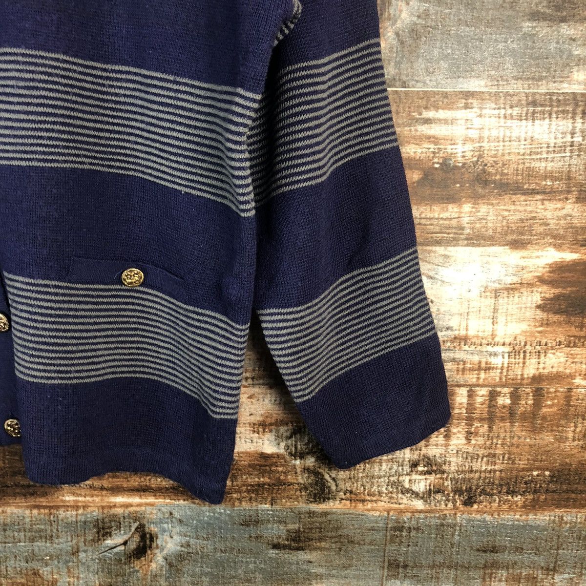 Homespun Knitwear × Japanese Brand Elemi Purple stripe cardigan Knitwear #A2270 Size M / US 6-8 / IT 42-44 - 8 Thumbnail