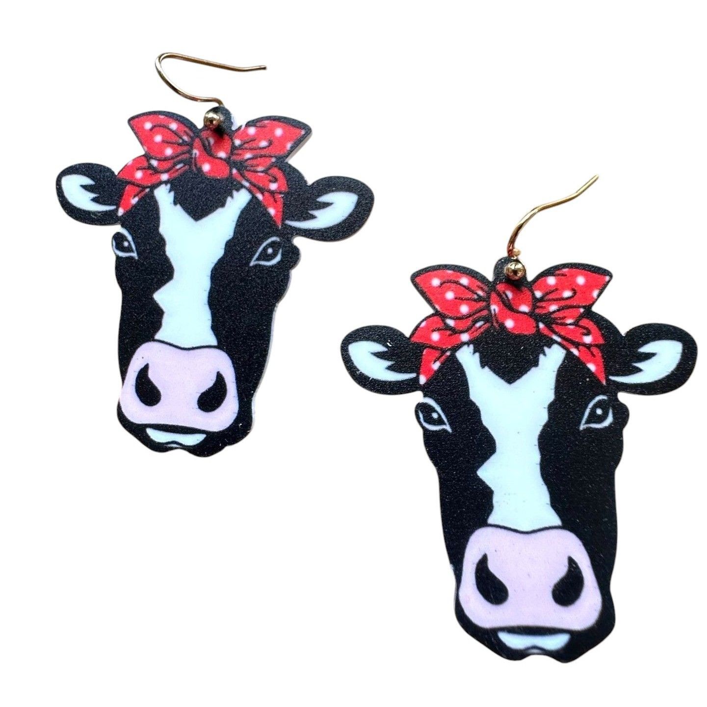 Handmade Christmas Cow Earrings Dangle Hooks New Heifer Calf Bovine F Size ONE SIZE - 6 Thumbnail