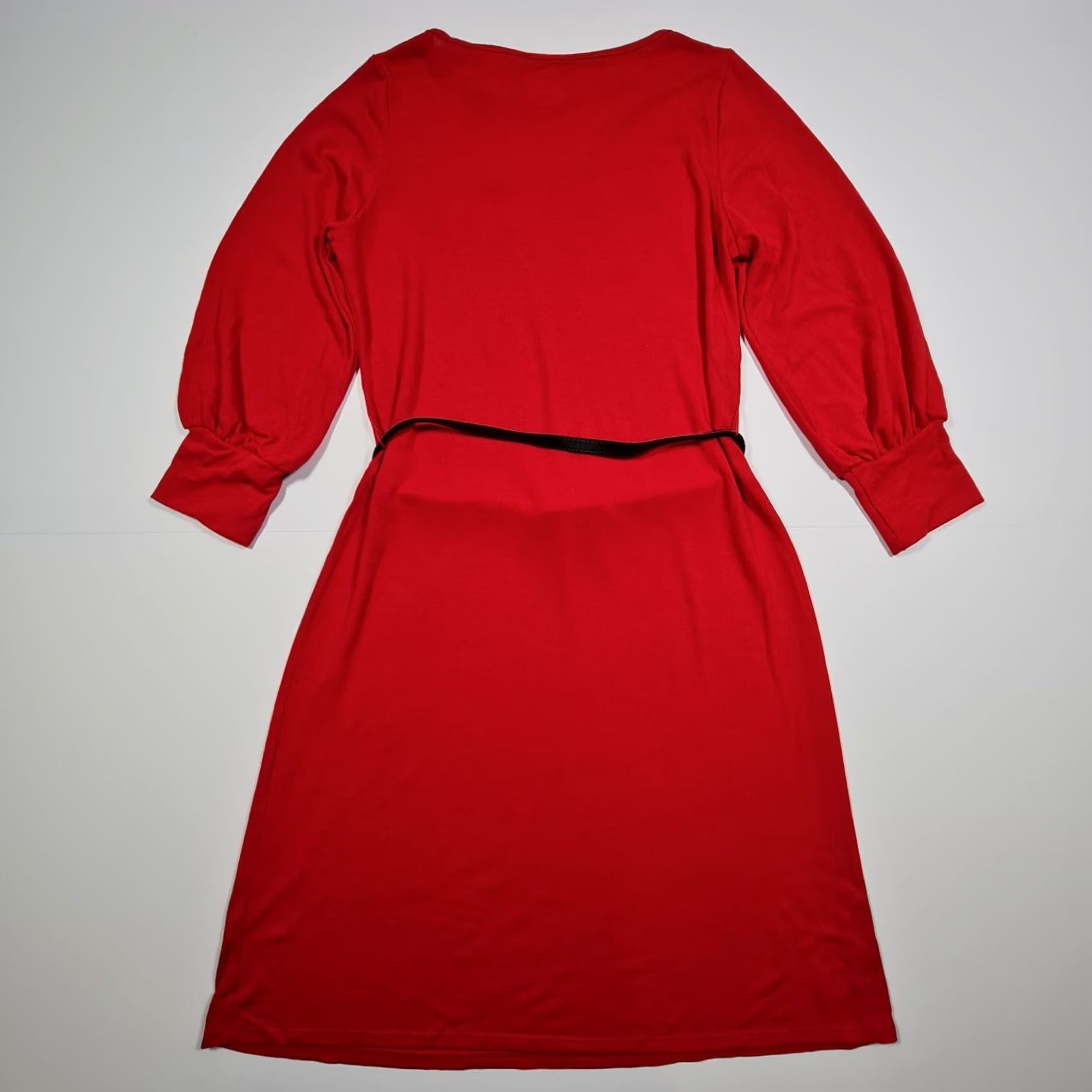 Vintage Tiana B Womens Dress Red 10 UK Long Sleeves Knit Knee Length Belted Dress Size L / US 10 / IT 46 - 6 Thumbnail