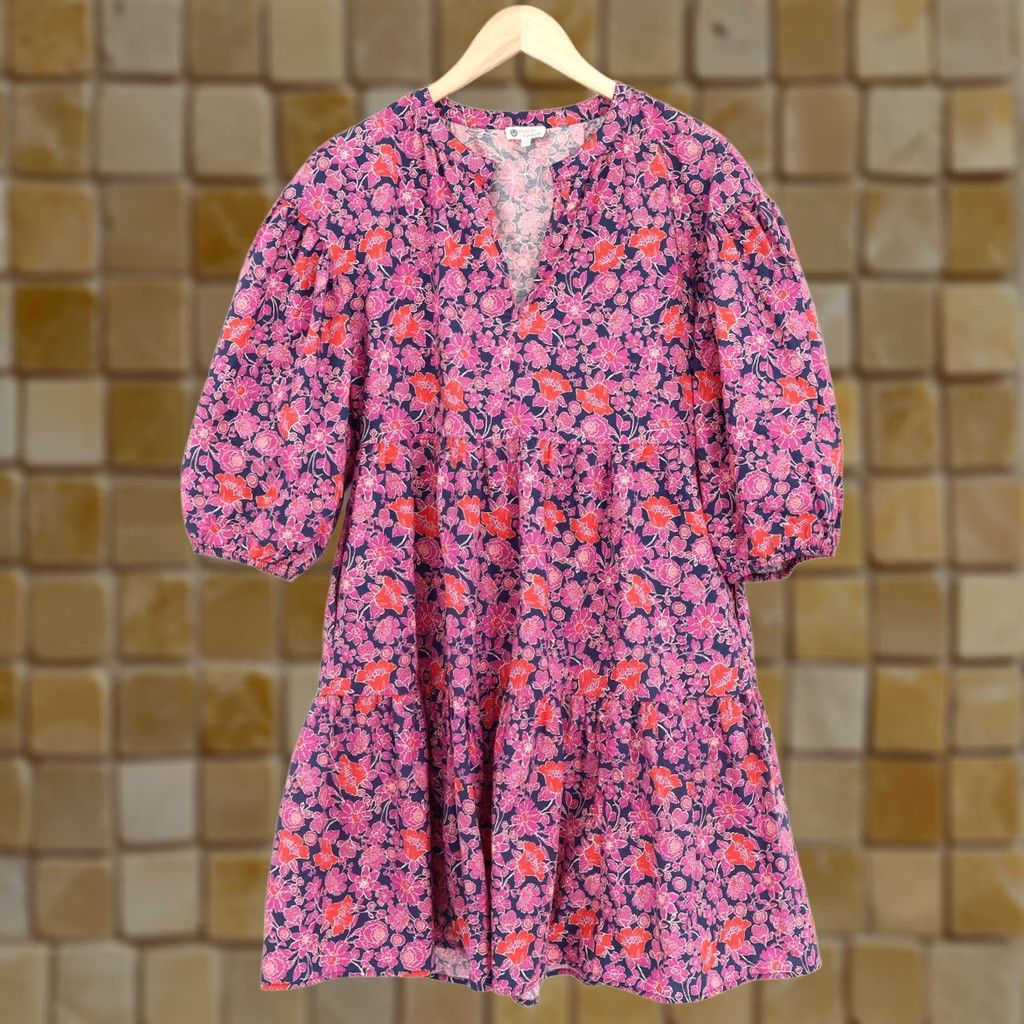 Sundry Sundry Women Mini Dress Floral Cotton Puff Sleeve V-Neck Short Multicolor Summer Casual Size S Pockets Womens Size S / US 4 / IT 40 - 1 Thumbnail