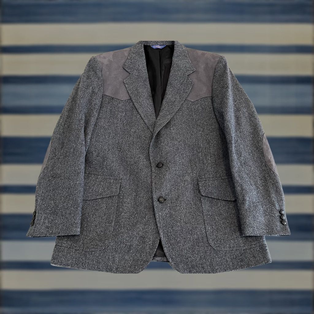 Pendleton Pendleton Western Tweed Wool Blue Jacket Blazer Sport Coat 46 Long Mens Wool Tweed 2 Button Elbow Patches Vintage Western Theme Size 46R - 1 Thumbnail