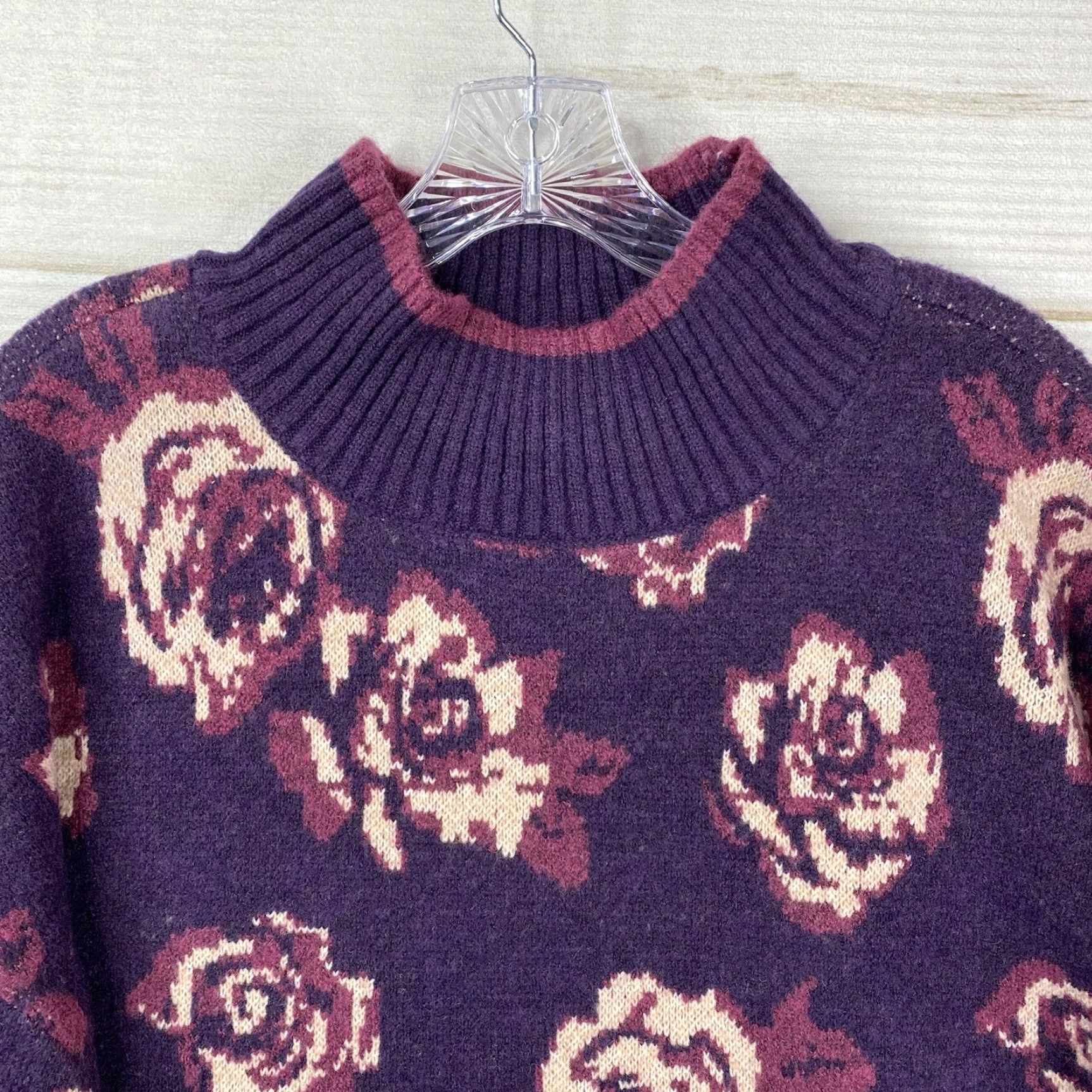 Vintage Joseph A Sweater Women's 2X Purple Floral Mock Neck Pullover Knit NWT Size XXL / US 16-18 / IT 52-54 - 2 Thumbnail