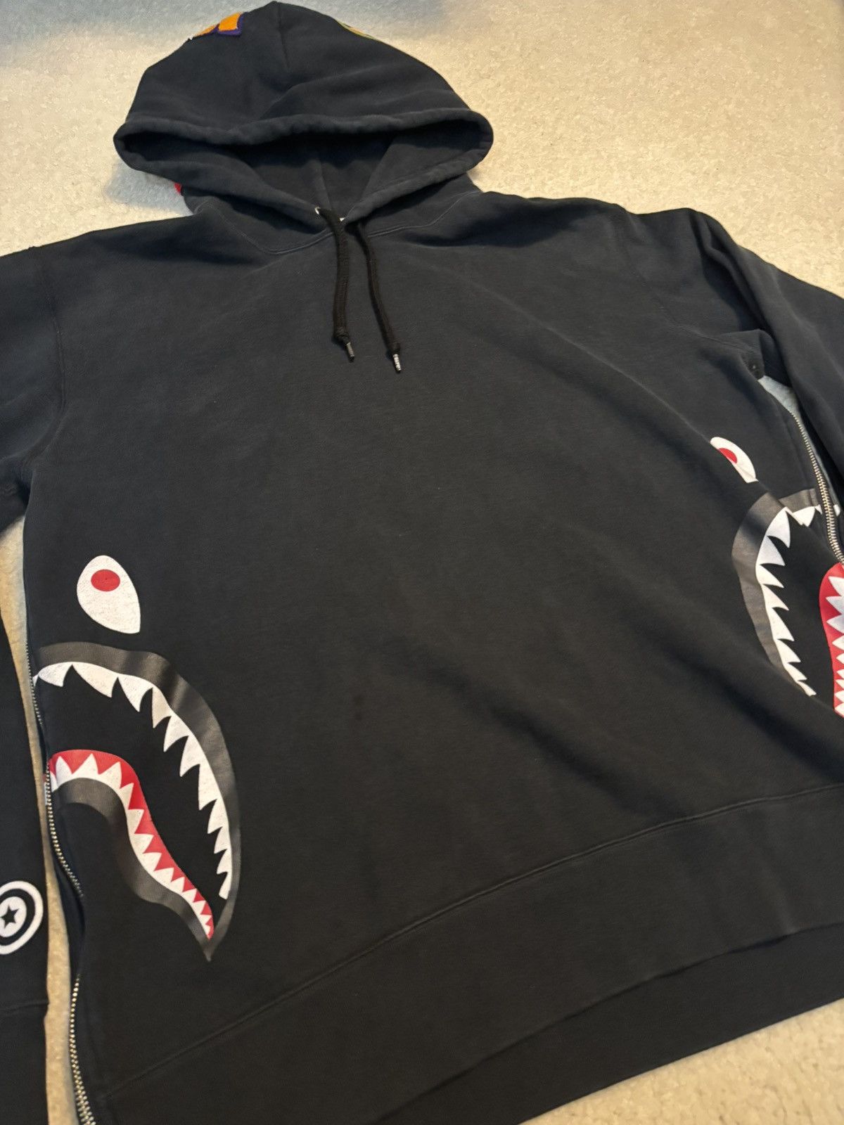 Bape A Bathing Ape Wide Side Zip Shark Pullover Hoodie Black Size US XXL / EU 58 / 5 - 2 Thumbnail