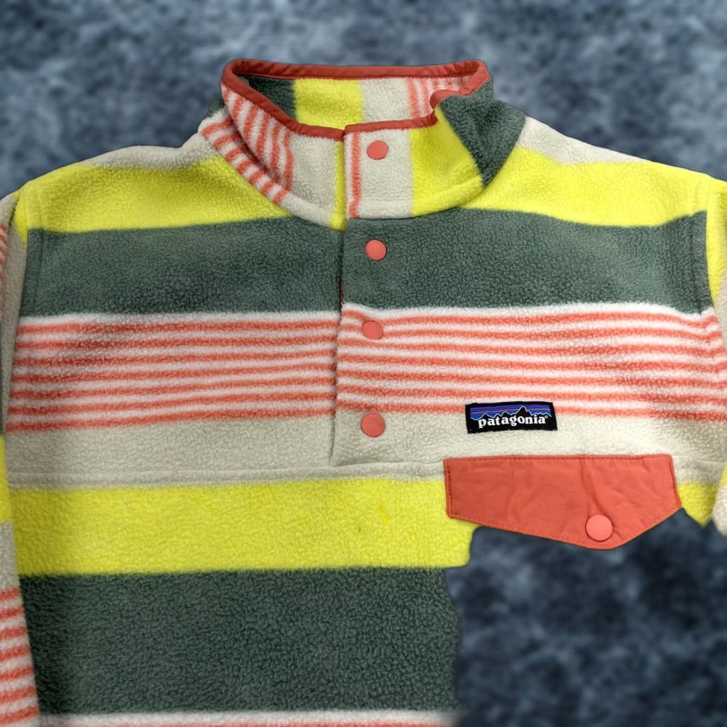 Patagonia Patagonia Synchilla Fleece Jacket Womens M Yellow Striped Snap T Pullover Basic Jacket Outdoor Aztec Winter Fall Spring Size M / US 6-8 / IT 42-44 - 1 Thumbnail