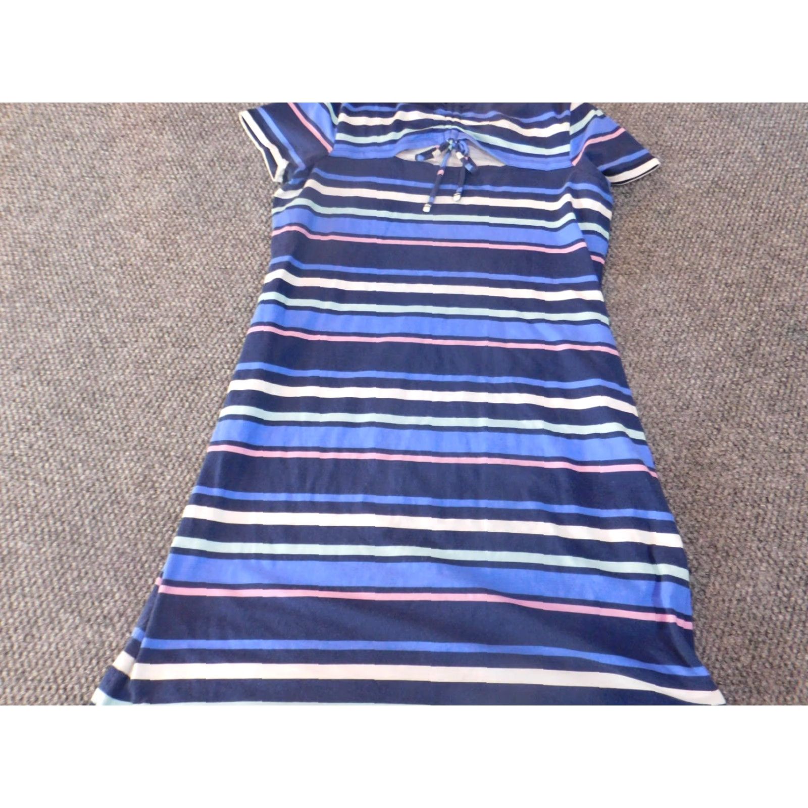 Talbots Shirt Dress Petite Blue Stripe A-Line Knee Length Cotton Spandex  Dolman Sleeve Crew Neck