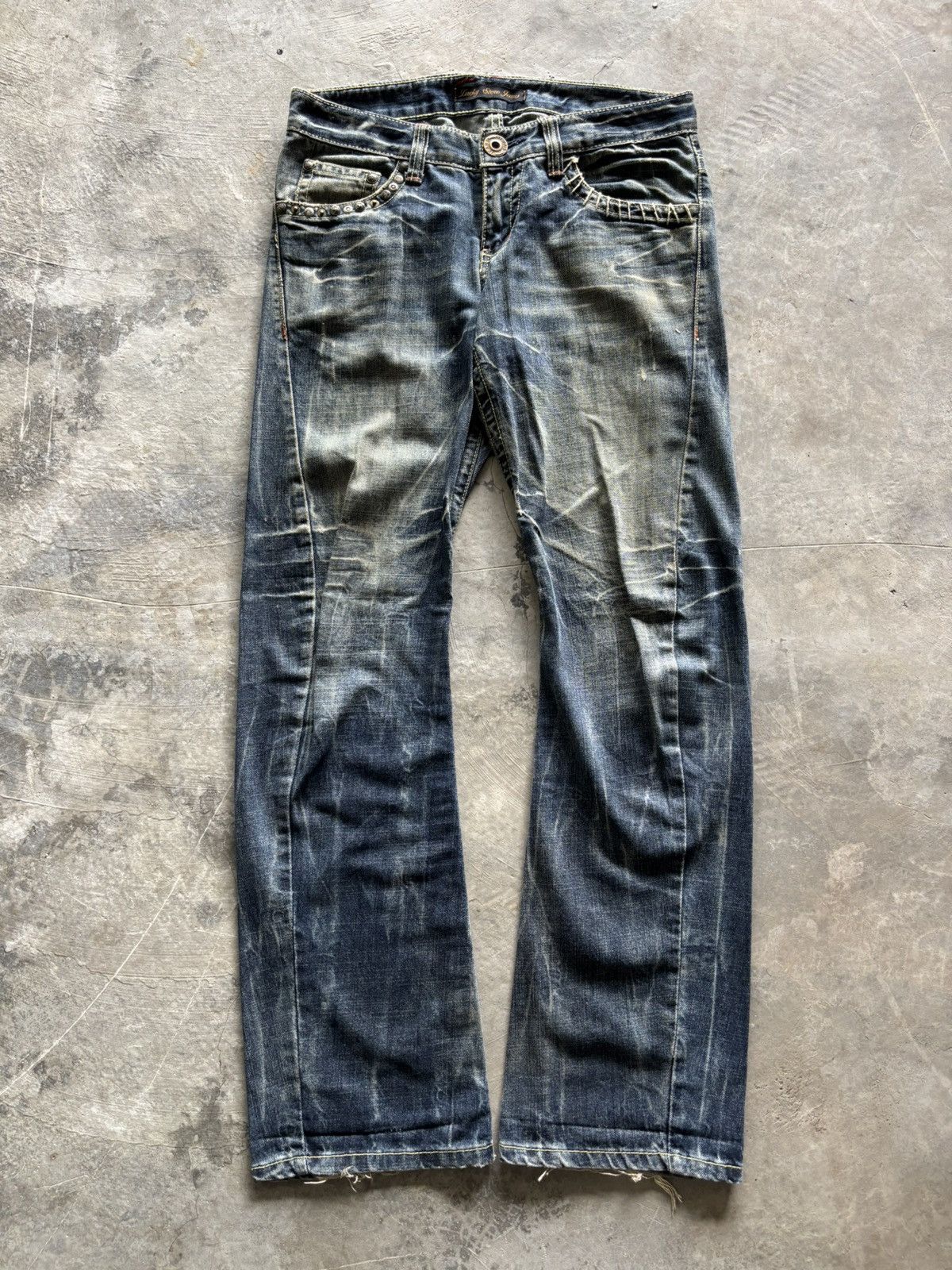 Tornado Mart FLARE LUCKY STORE JEANS JAPANESE DENIM STUDDED RUSTY MUDWASH Size US 31 - 1 Thumbnail