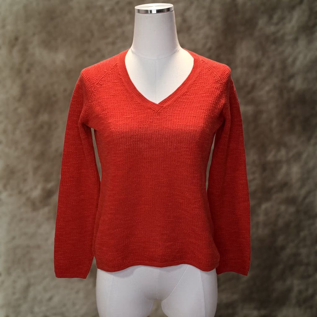 Eileen Fisher VINTAGE Eileen Fisher Sweater Womens PP/PTP Red V-Neck Knit Pullover Linen Cotton Petite Raglan Sleeve Size XXS / US 00 / IT 34 - 1 Thumbnail