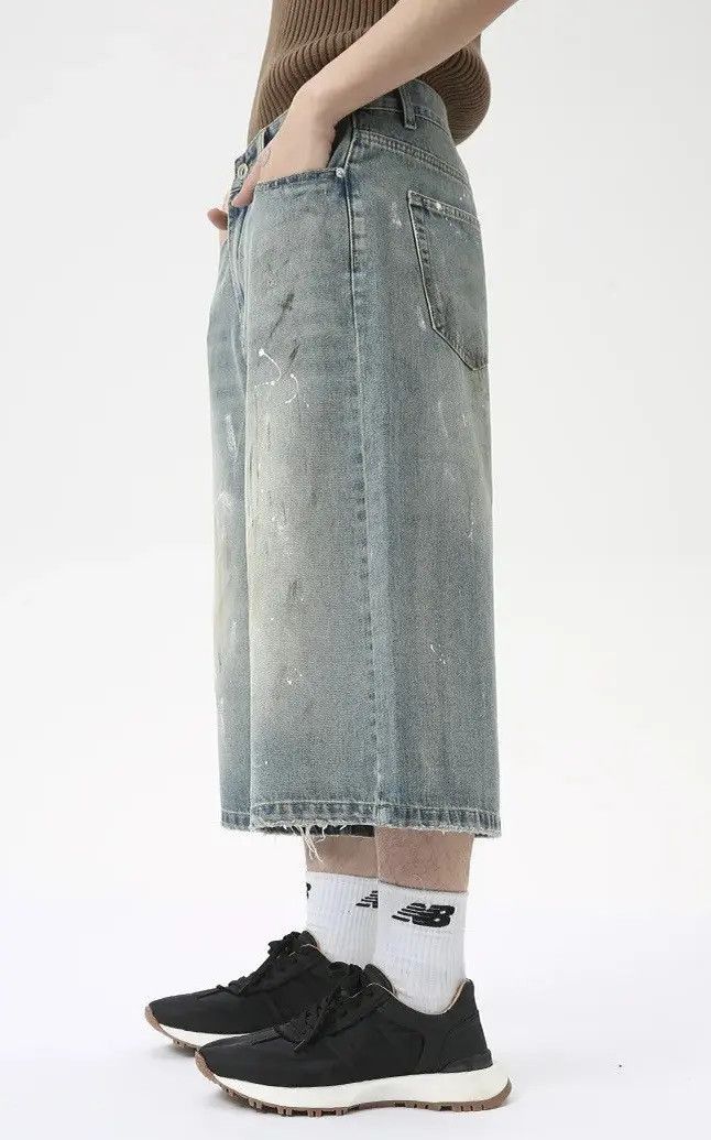 Japanese Brand Design Loose Baggy Washed Blue Wide Leg Shorts y2k Size US 33 - 4 Thumbnail