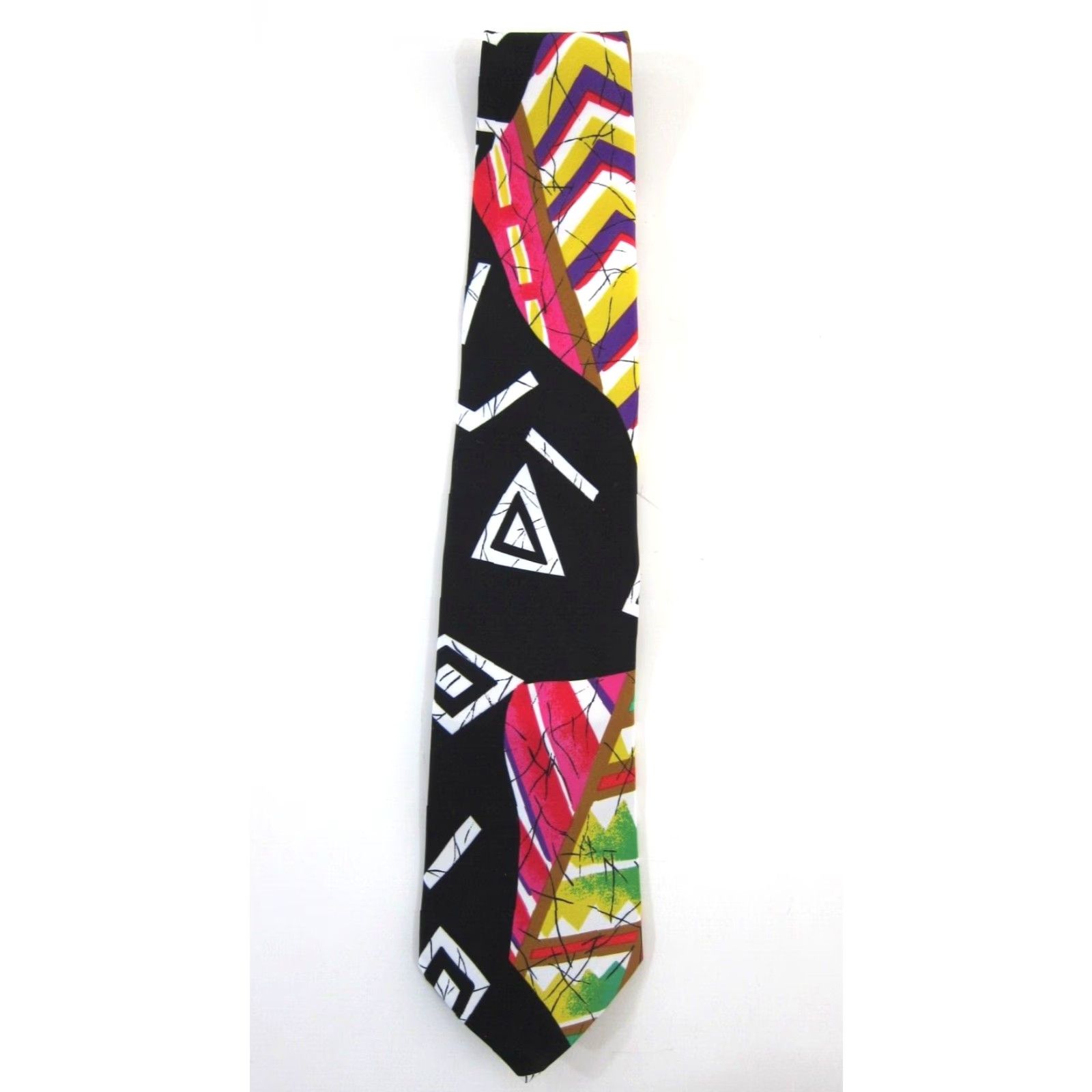 Pinko VINTAGE Cotler Tie Geometric Abstract 70's 80's 90's Retro Unisex Black Polyester 3 6/8" 60" NWT Mens Womens Size ONE SIZE - 5 Thumbnail