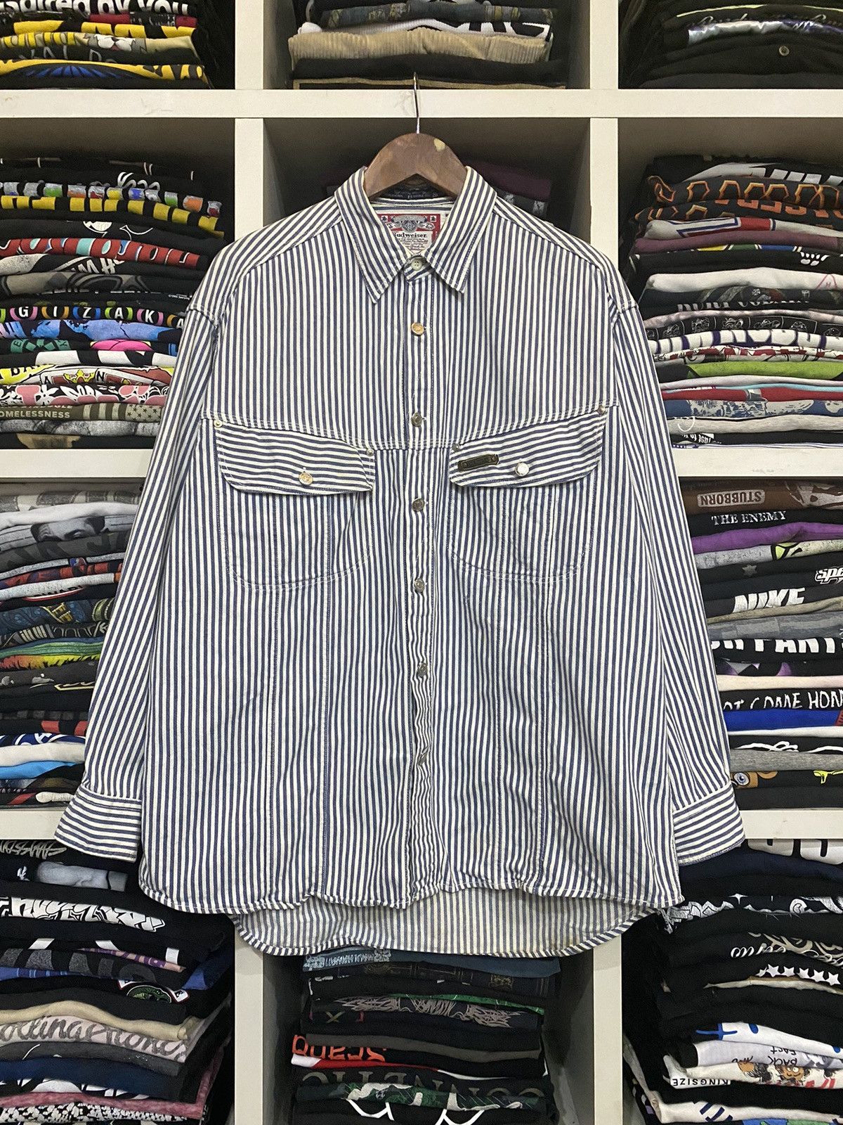 image of Budweiser Hickory Button Jacket in Hickory Stripe, Men's (Size XL)