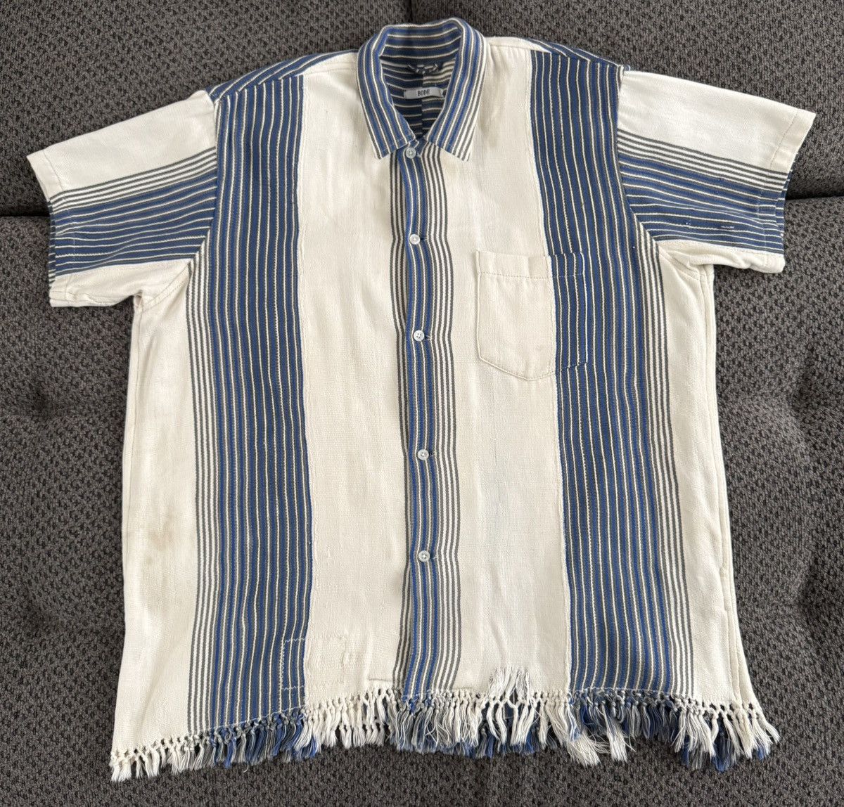 BODE Early Collection 01423 Stripe Shirt Cotton Fringe L/XL