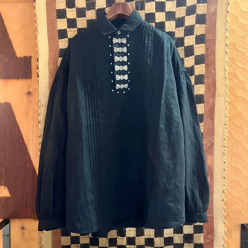 Kapital Black Pleated Shirt with Decorative Buttons Size US M / EU 48-50 / 2 - 1 Thumbnail