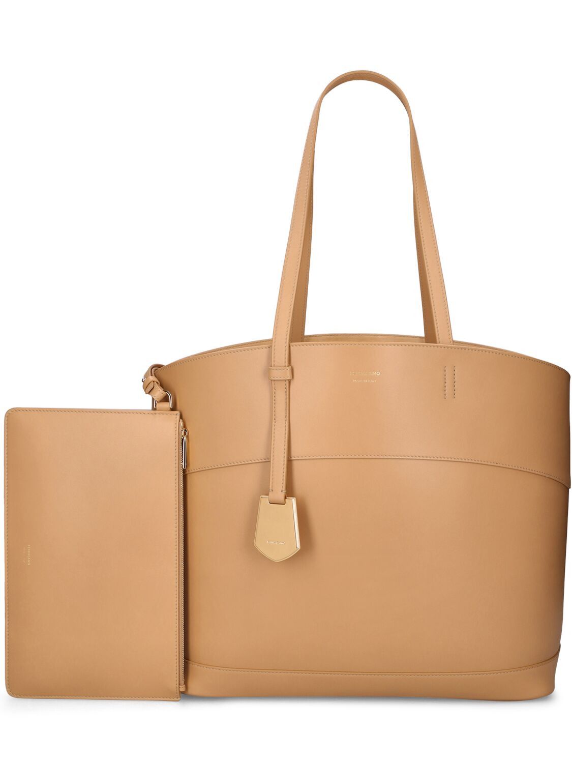 Salvatore Ferragamo o1s1rm1224 Size: OS / Medium Entry Leather Tote Bag in Camel Size ONE SIZE - 1 Thumbnail