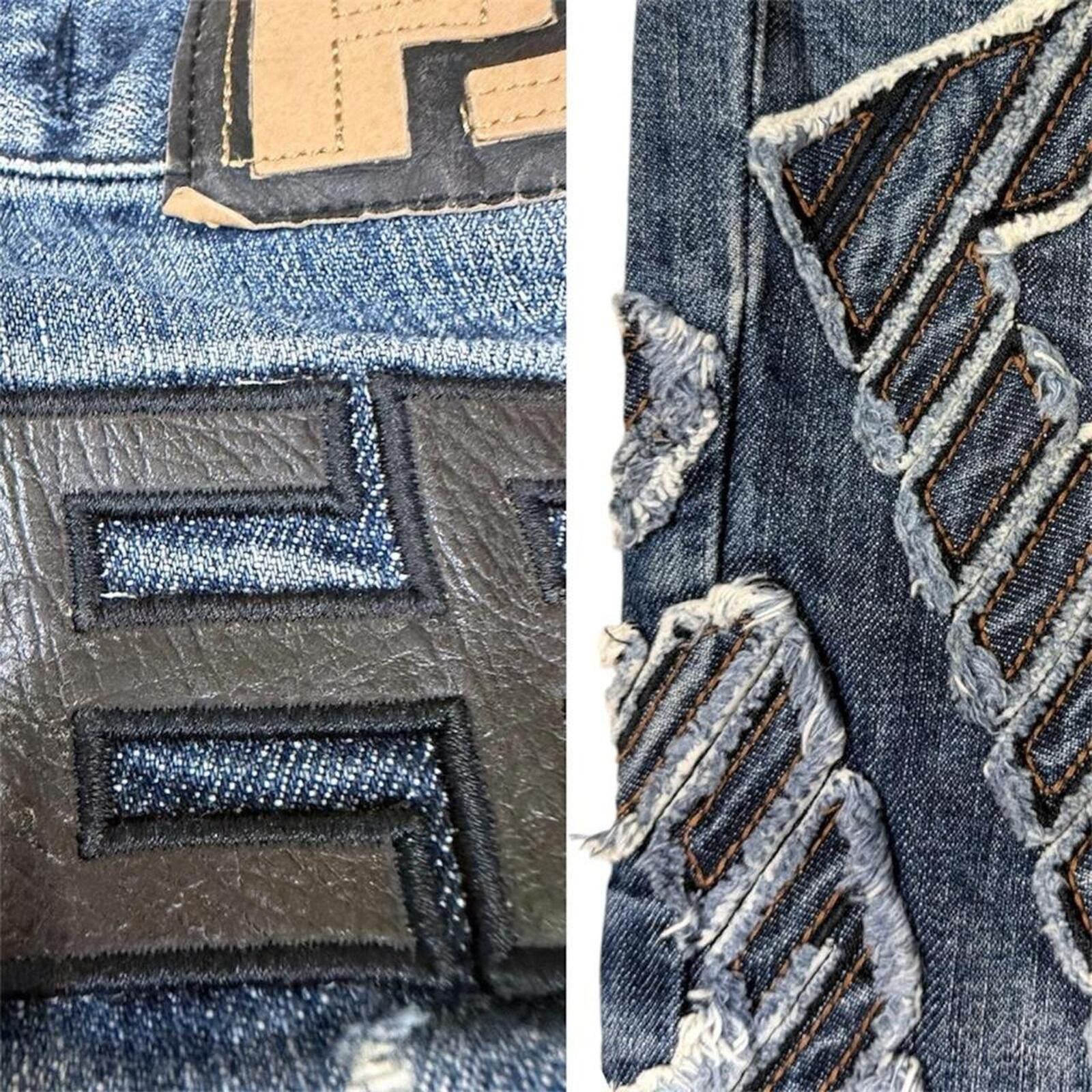 Other Vintage GF FERRE unique denim jeans leather work on back Size US 34 / EU 50 - 7 Thumbnail