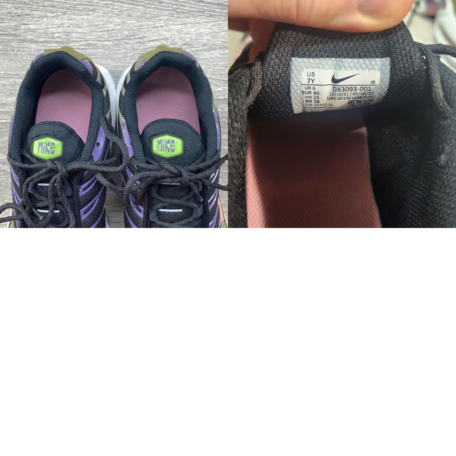 Nike Nike Air Max Plus GS Size 7y Womens 8.5 Purple Black DX3093-001 Sneaker Nike Air Max Plus - No Box Size US 9 / IT 39 - 8 Thumbnail