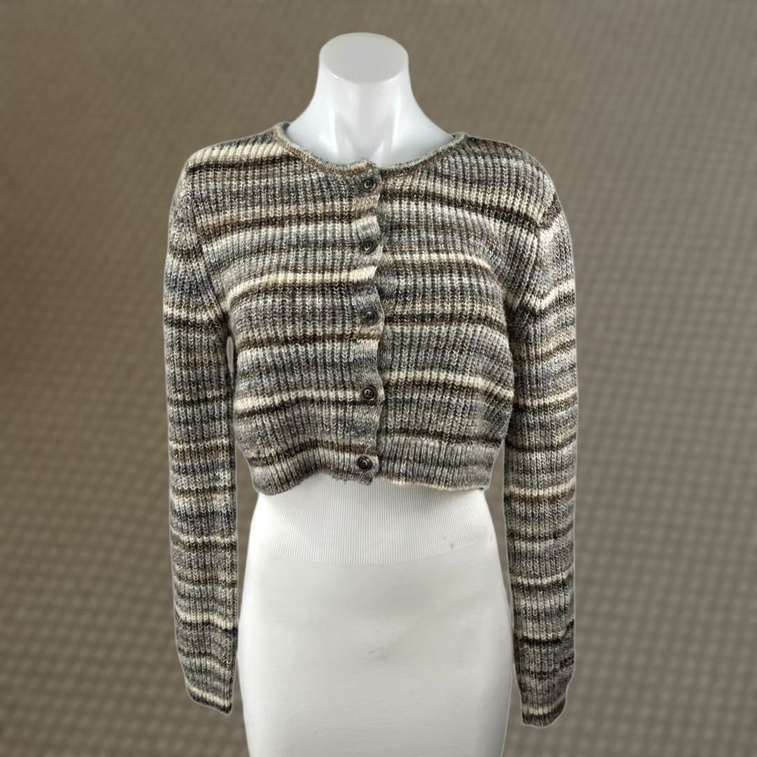 Garage Multicolor Striped Wool Button Long Sleeve Crop Cardigan Sweater Top M Women, Women's