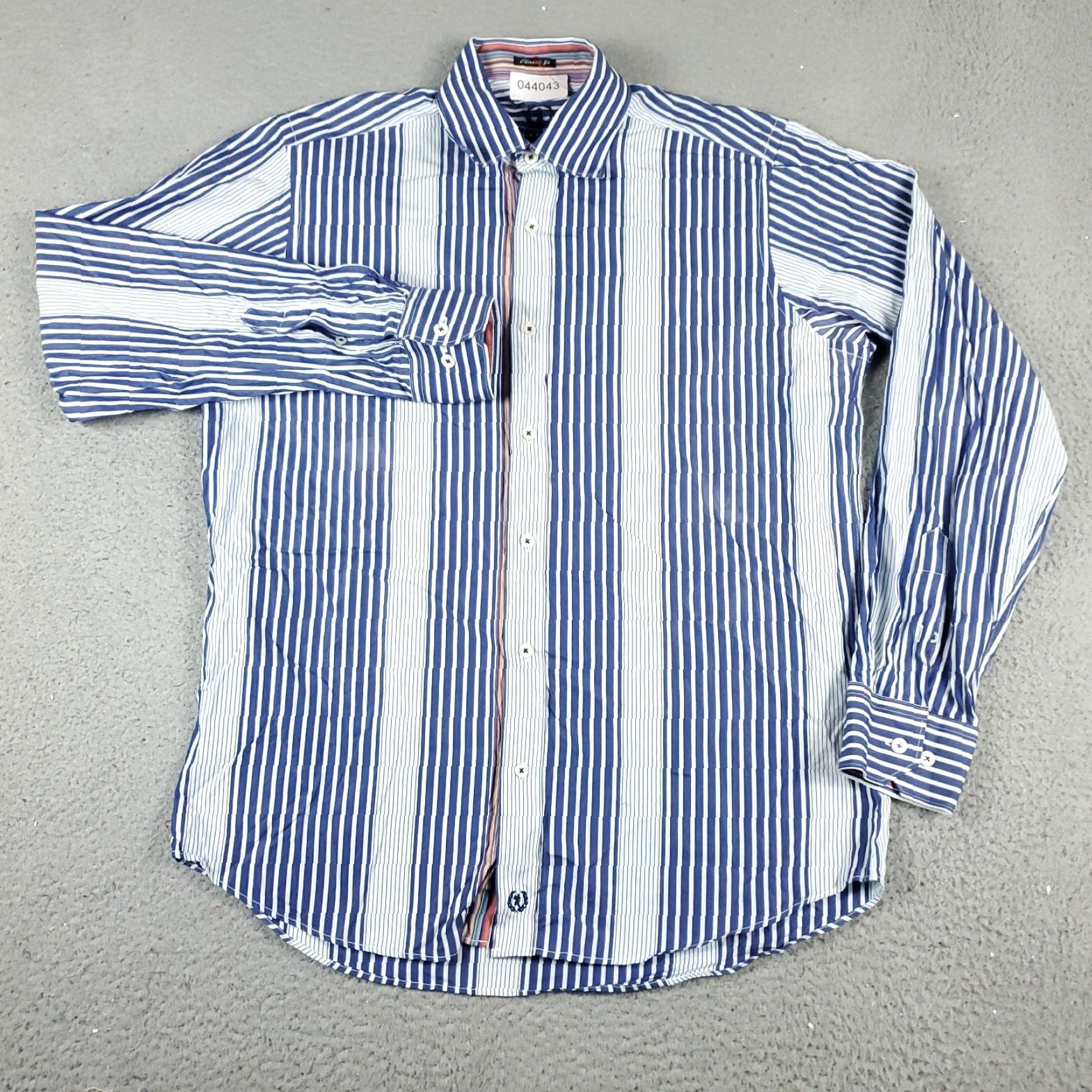 BUGATCHI Bugatchi Uomo Blue Striped Button-Up Shirt Mens Medium Long Sleeve Classic Fit Size US M / EU 48-50 / 2 - 2 Thumbnail