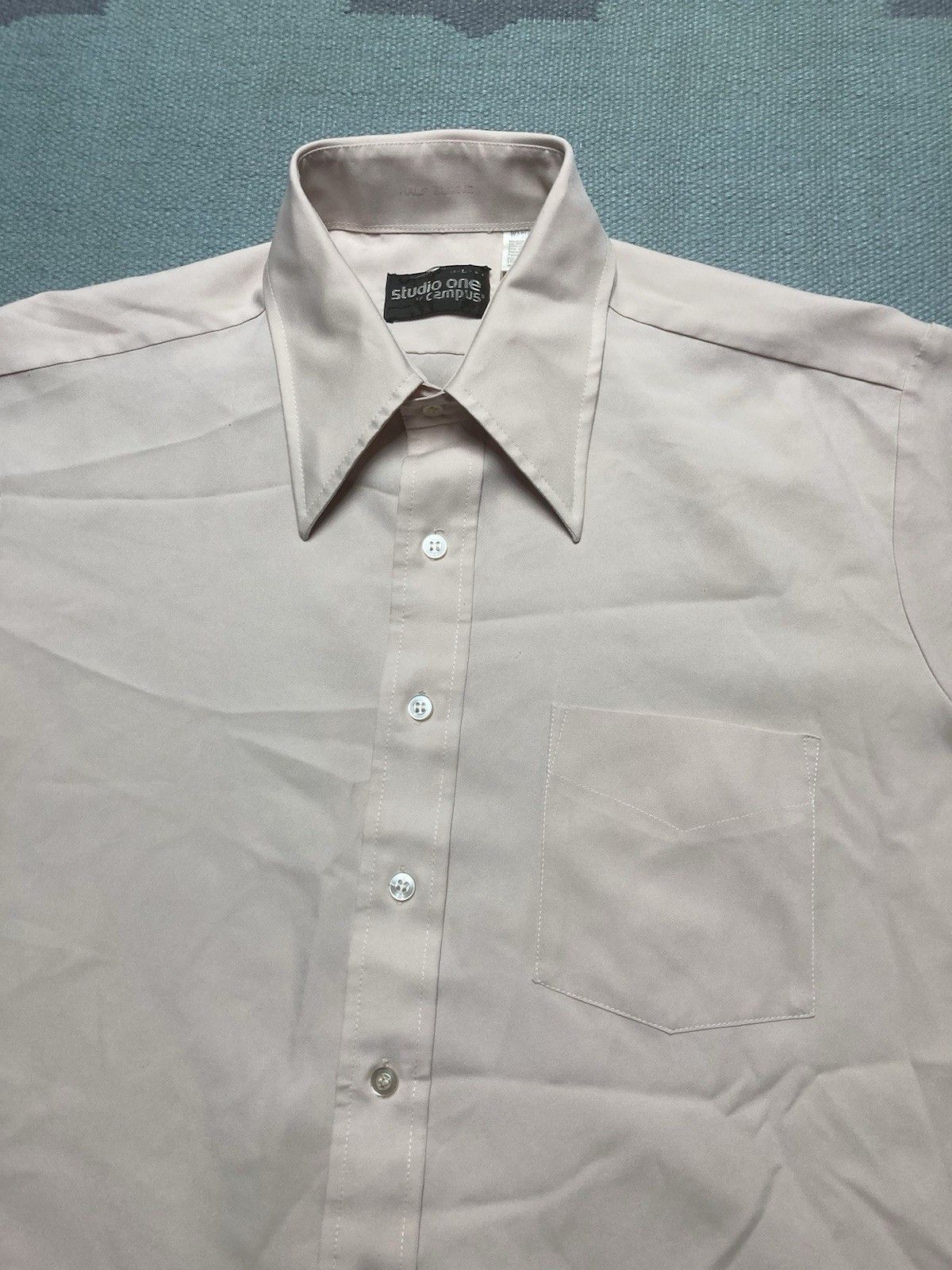 Vintage Vtg 70s polo shirt campus soft polyester dagger collar large Size US L / EU 52-54 / 3 - 2 Thumbnail