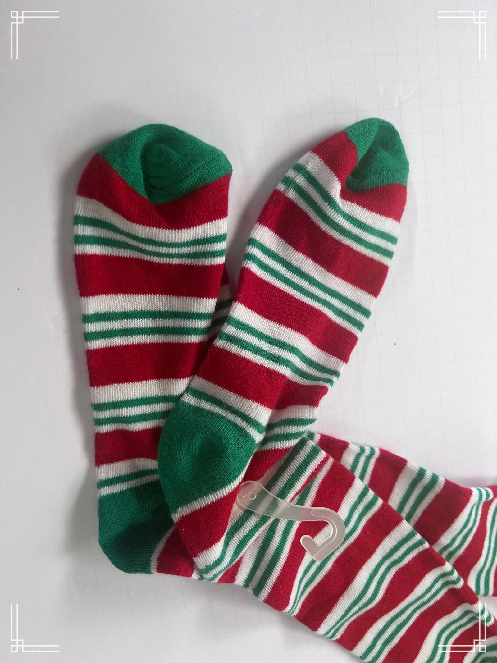 Designer Christmas Striped Fuzzy Socks with Red, Green, and White Size ONE SIZE - 3 Thumbnail