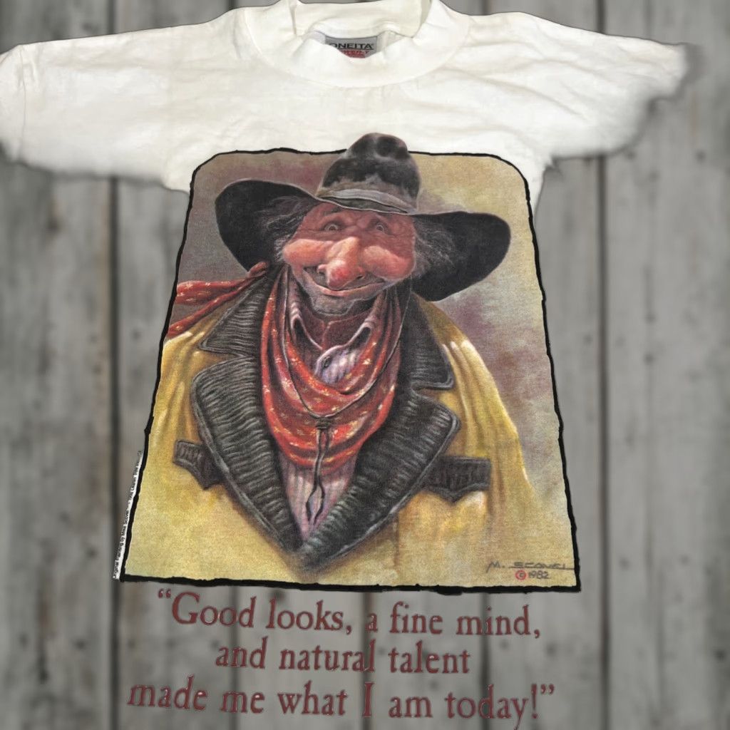 Vintage VINTAGE Mike Scovel T Shirt XL White 90s Cowgirl Theme 1990s Mens Shirt Size US XL / EU 56 / 4 - 1 Thumbnail