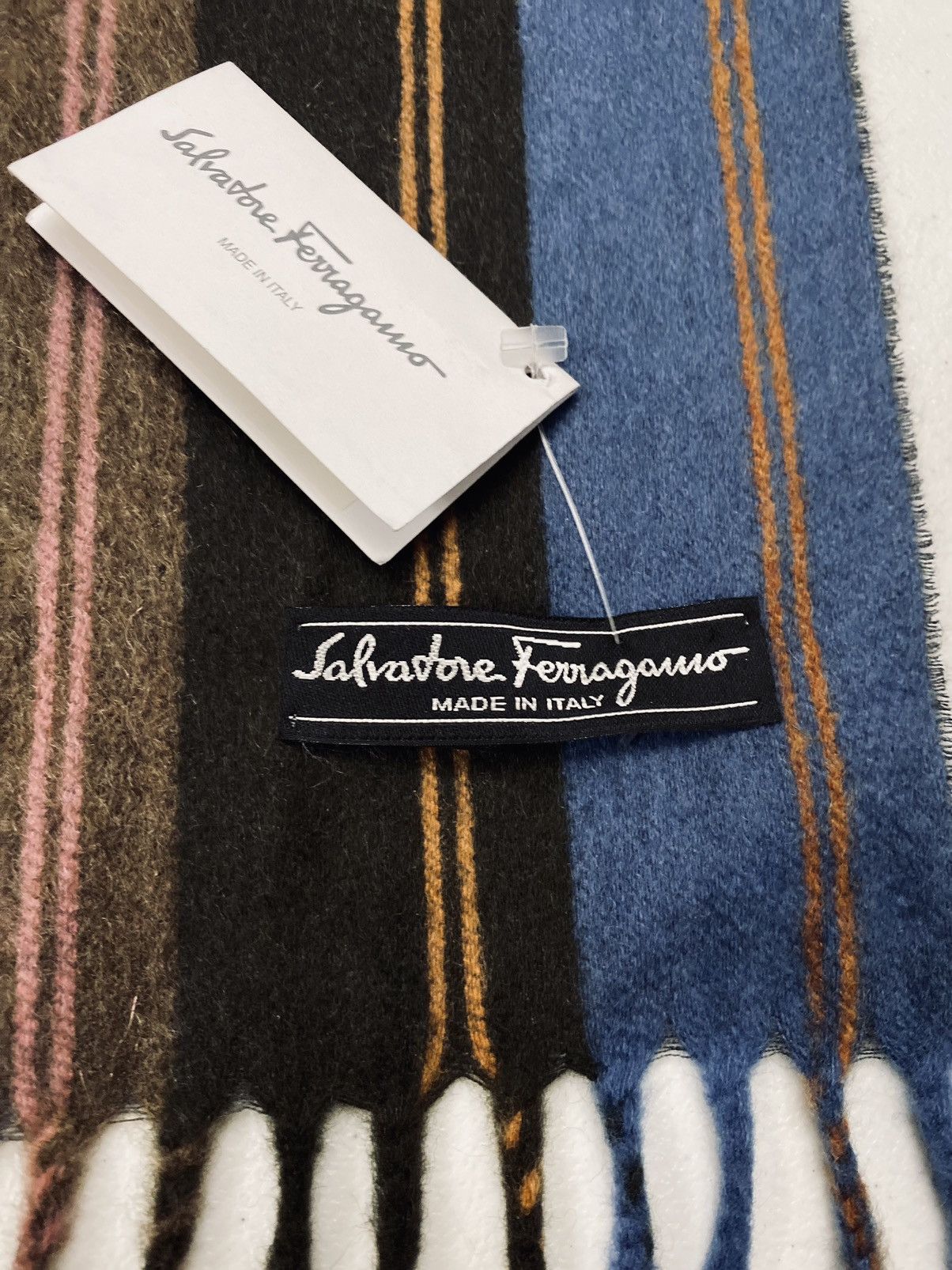 Salvatore Ferragamo Ferragamo Multi-Color Stripe Cashmere Fringe Scarf Unisex NW Size ONE SIZE - 2 Thumbnail