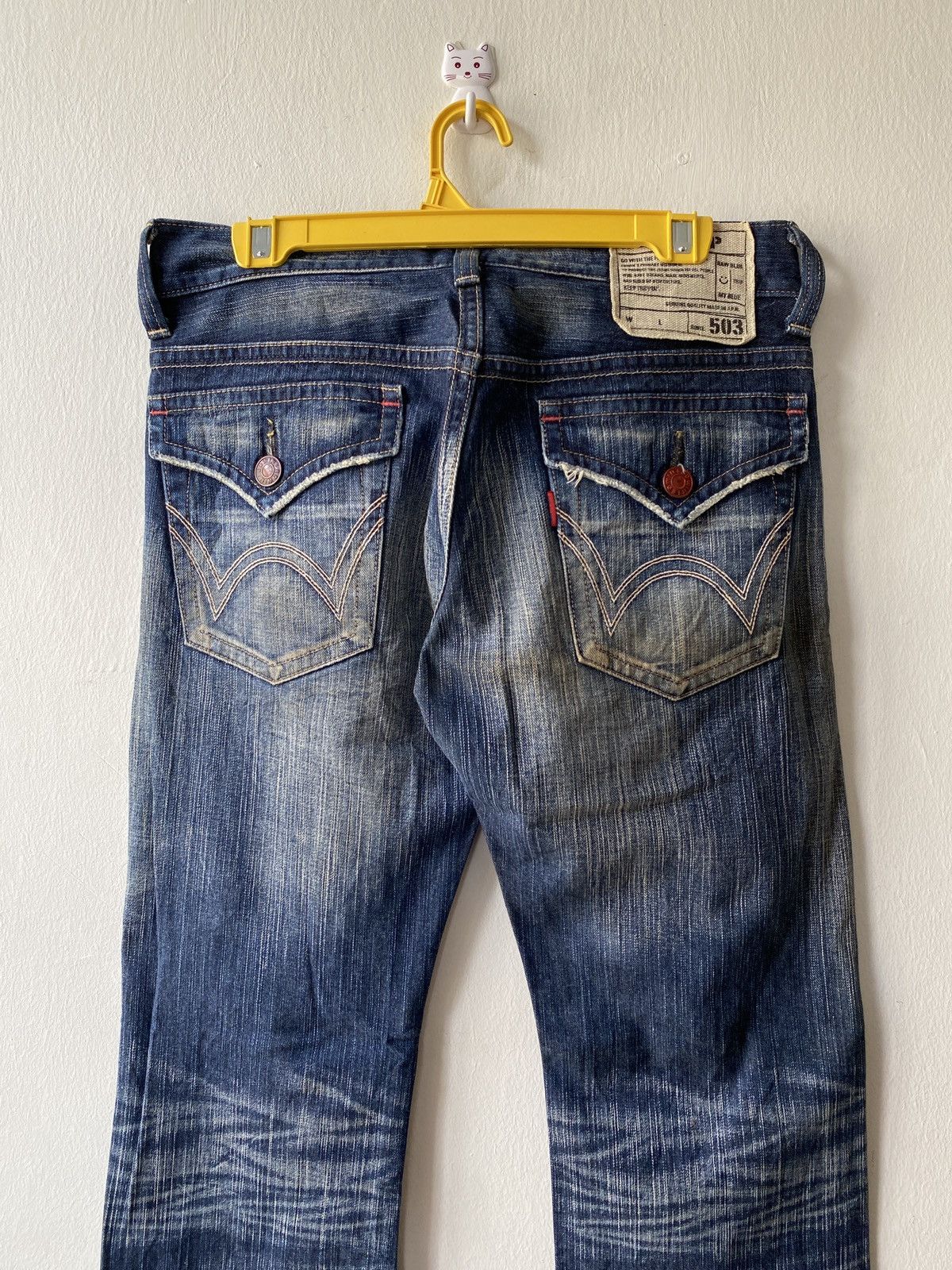 Edwin Japanese Brand Edwin 503 Blue Trip Distressed Denim Size US 31 - 11 Thumbnail