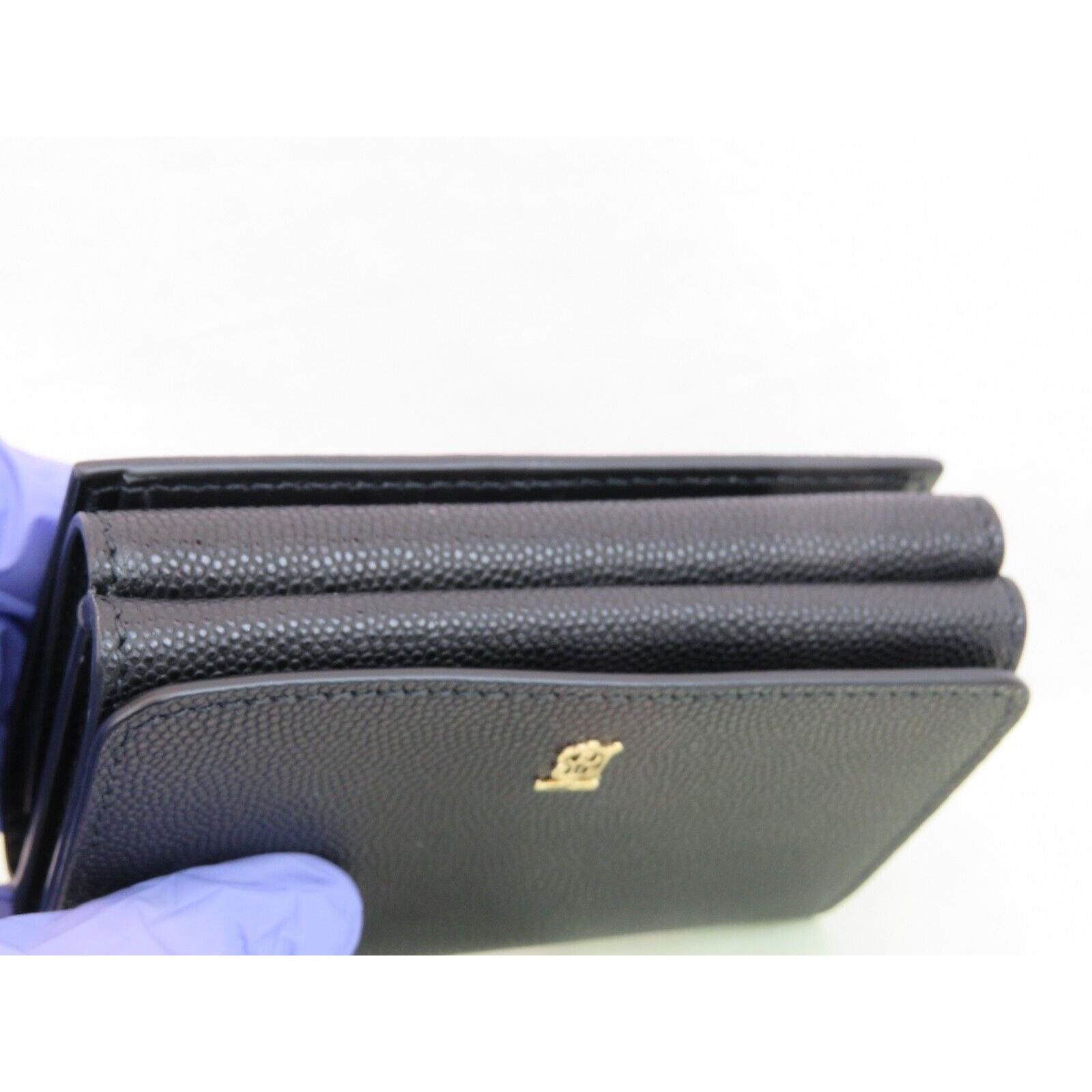 Burberry BURBERRY LARK BLACK LEATHER GOLD TB LOGO TRIFOLD WALLET Size ONE SIZE - 5 Thumbnail