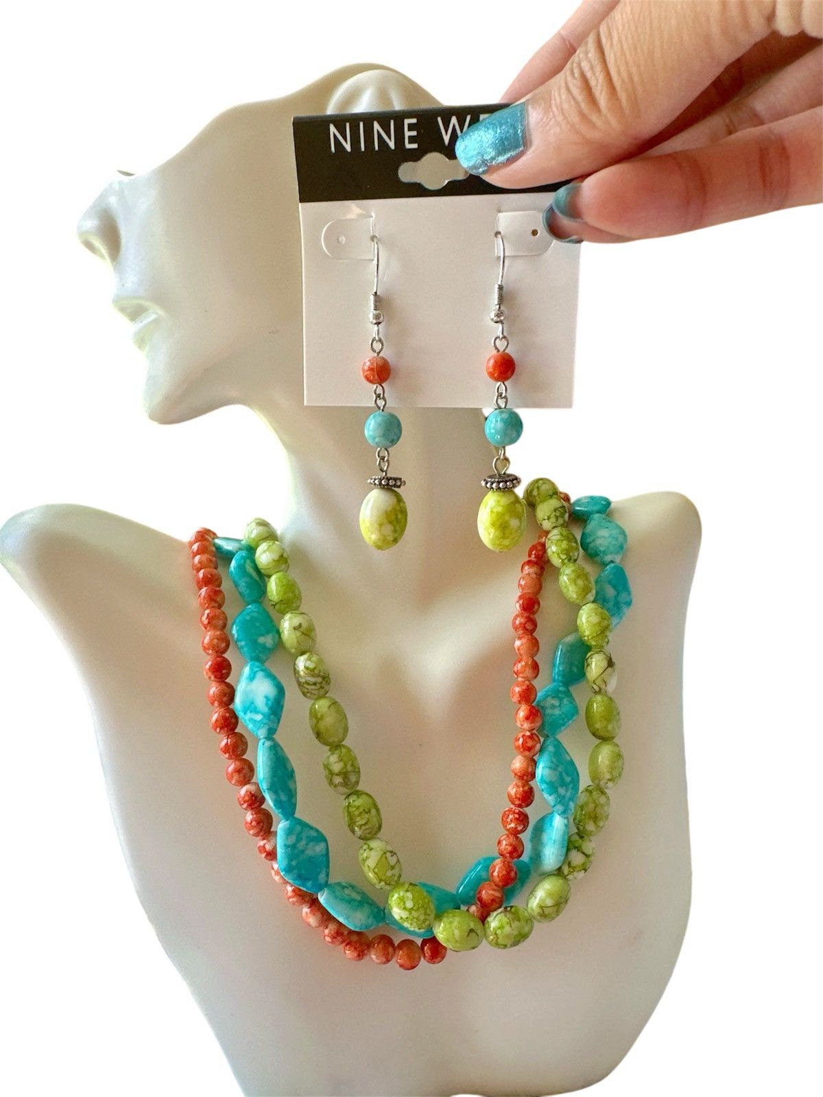 Nine West Nine West Multicolor Beaded Layered Necklace Earring Set Size ONE SIZE - 1 Thumbnail