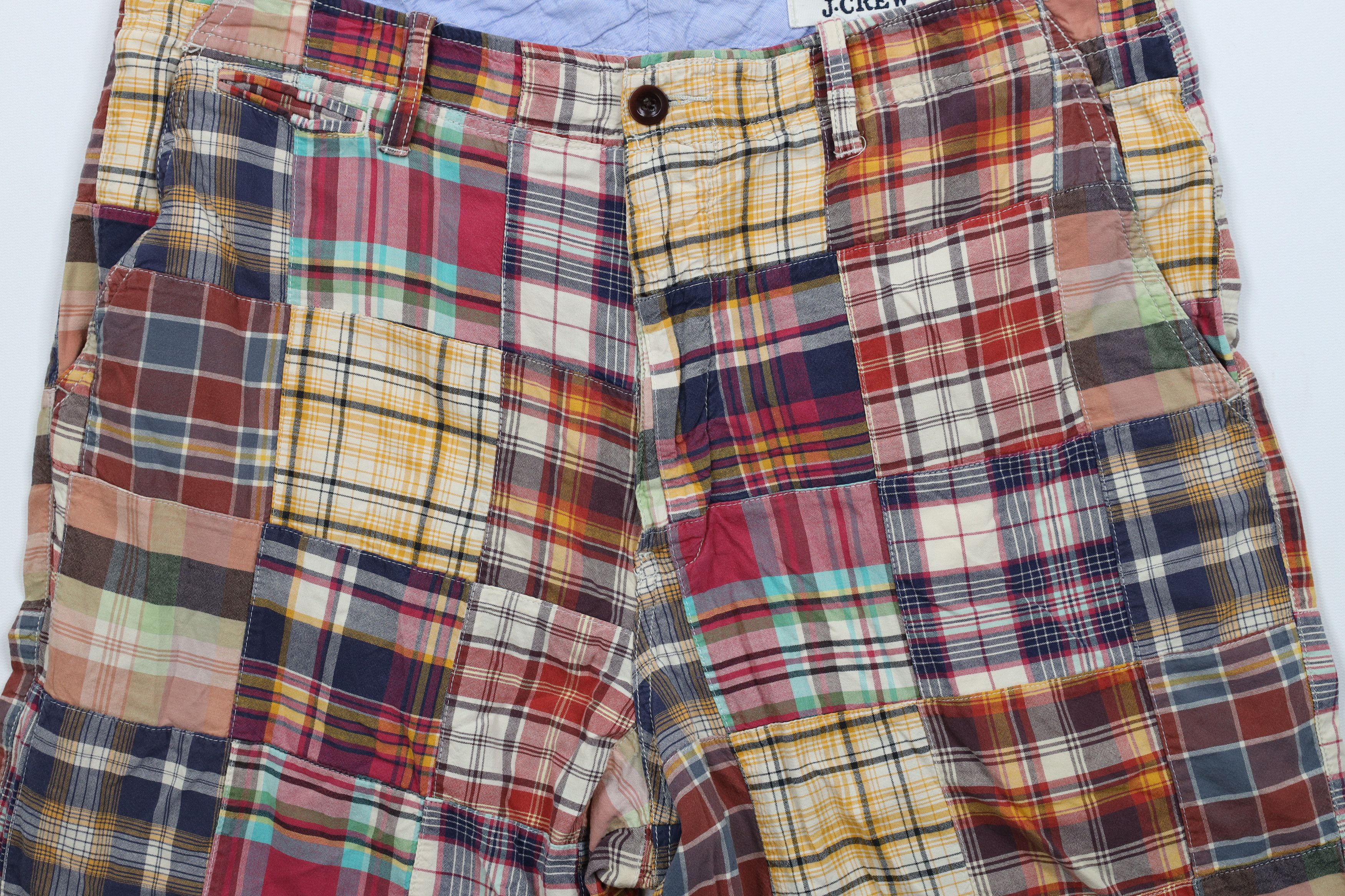 J.Crew × Vintage Vintage 90s Y2K J Crew Patchwork Rainbow Madras Shorts Size US 35 - 3 Thumbnail