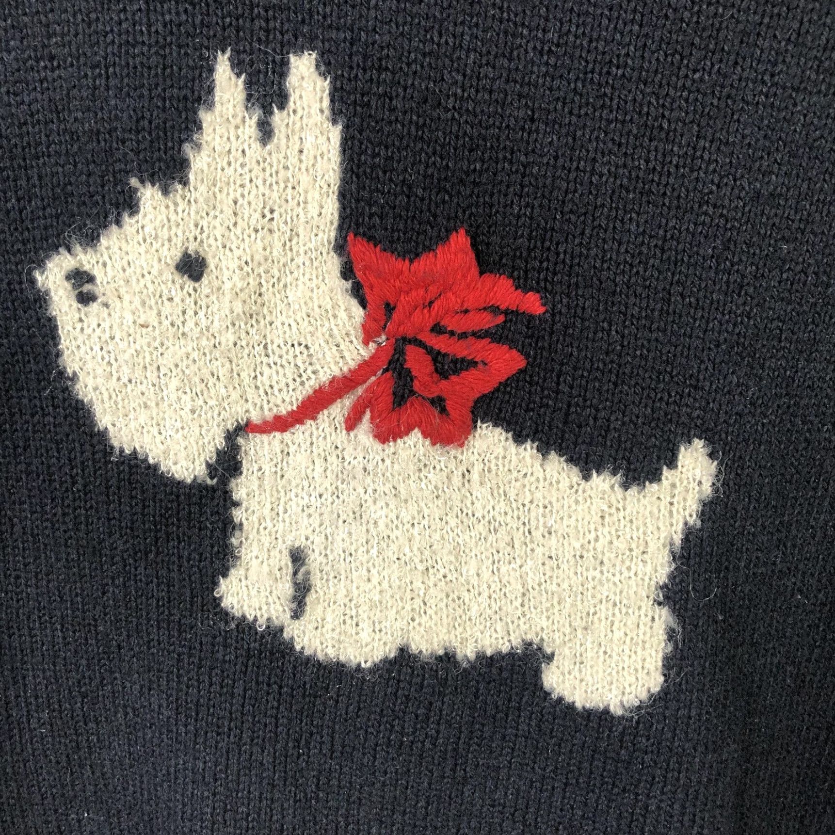 J. Jill J. Jill Sweater Womens L Blue V-Neck Dog Graphic Pullover Knit Wool Yak Cotton Acrylic Polyester Nylon Knit Style Relaxed Casual 90s? (Oops) Size L / US 10 / IT 46 - 2 Thumbnail