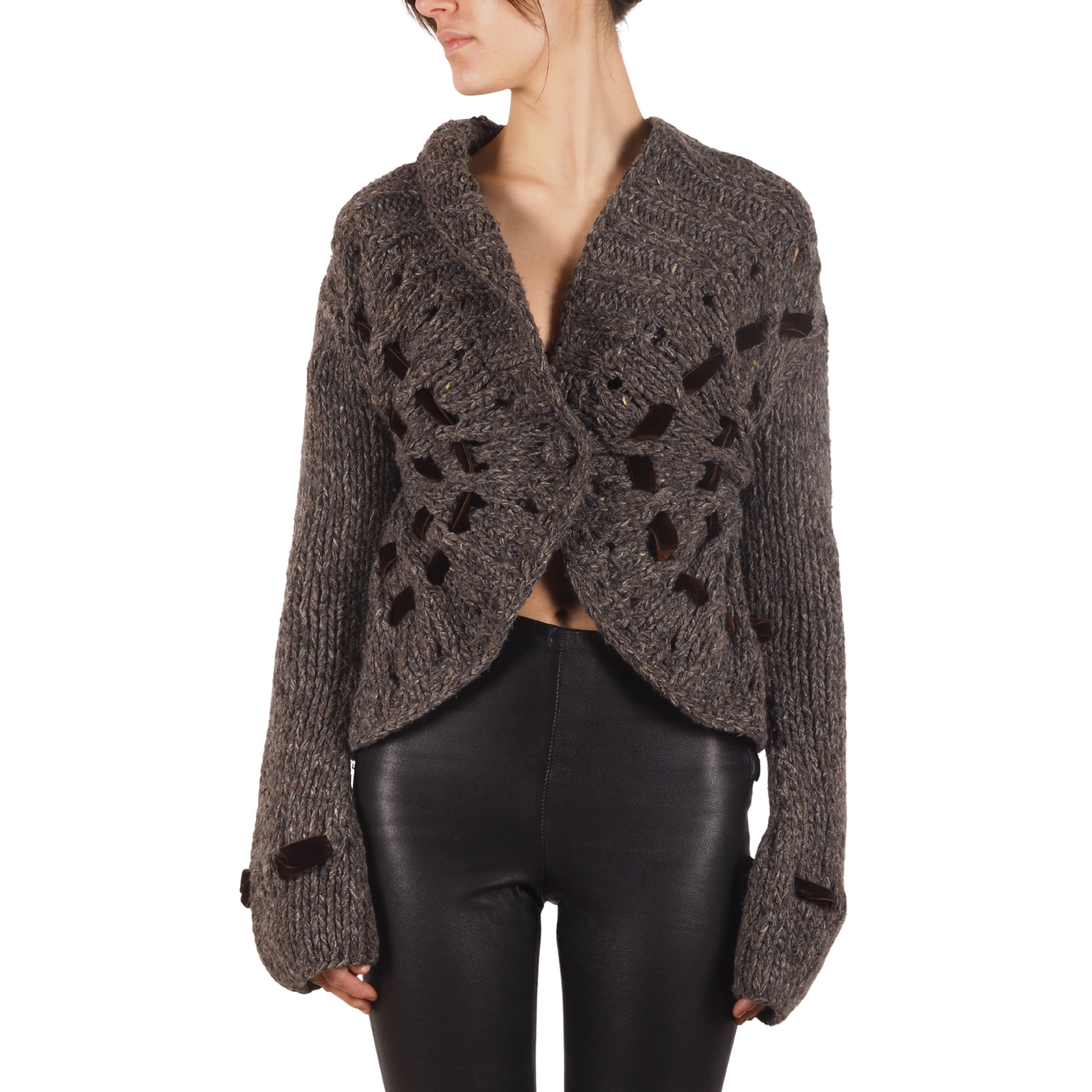 Blumarine Vintage Open Knit Cashmere Wool Ribbon Cardigan