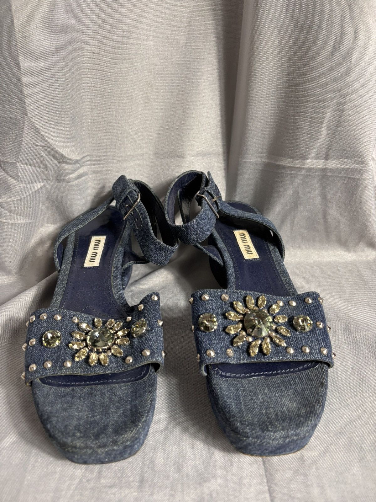 Miu Miu Miu Miu Denim Sandals Size US 7.5 / IT 37.5 - 1 Thumbnail