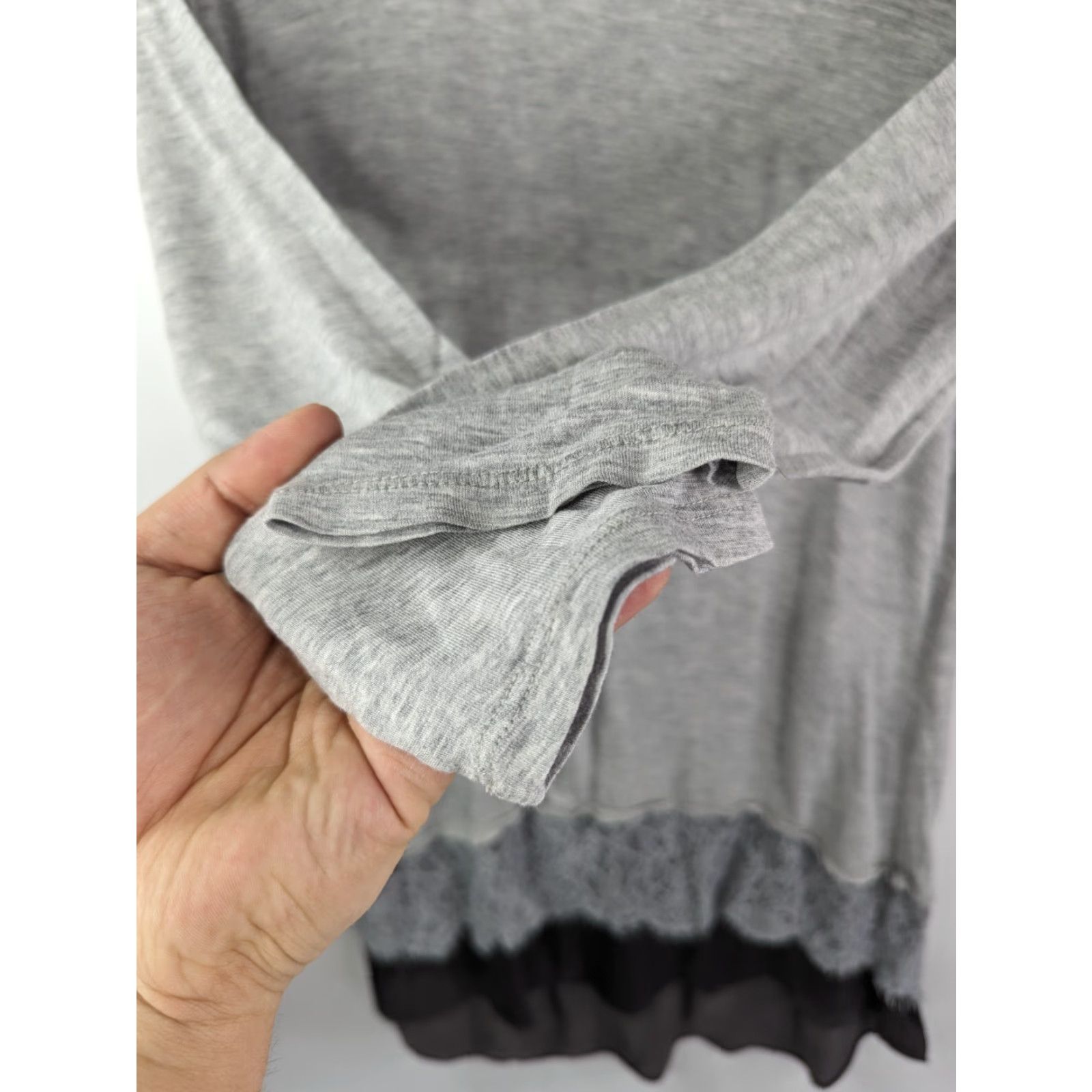 Vintage LOGO Lori Goldstein Grey Tunic 3/4 Sleeve Floral Hem Shirt Women's XXS Size XXS / US 00 / IT 34 - 3 Thumbnail