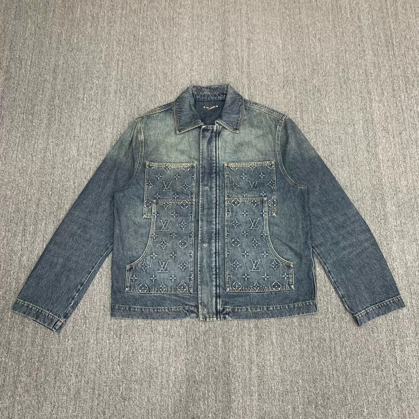Louis Vuitton LV Washed Blue Monogram Embossed Lumberjack Denim 54 95N Size US L / EU 52-54 / 3 - 1 Thumbnail