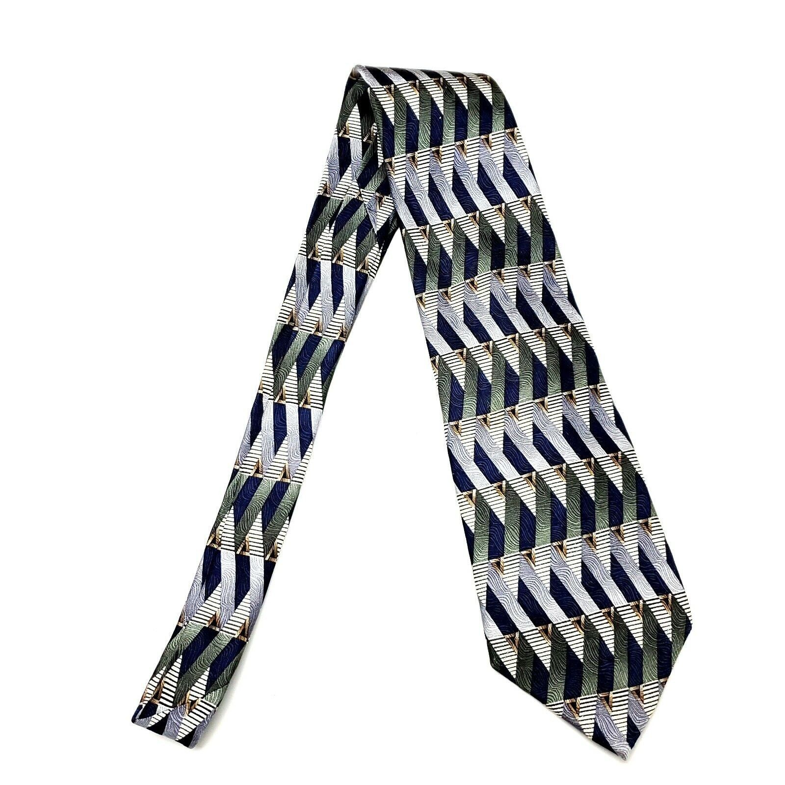 Pierre Cardin Pierre Cardin Silk Tie Print Green Silver Abstract Wide Size ONE SIZE - 6 Thumbnail