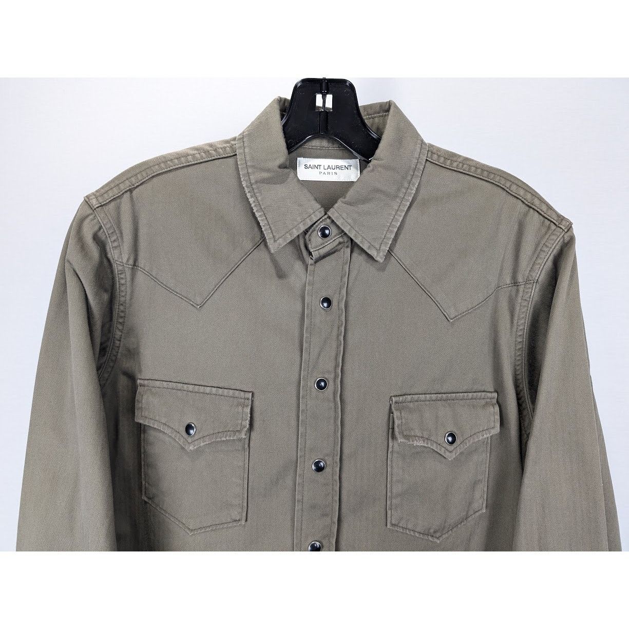 Saint Laurent Paris o1rshd1 Classic Western Shirt in Khaki Stonewash Size US M / EU 48-50 / 2 - 4 Thumbnail