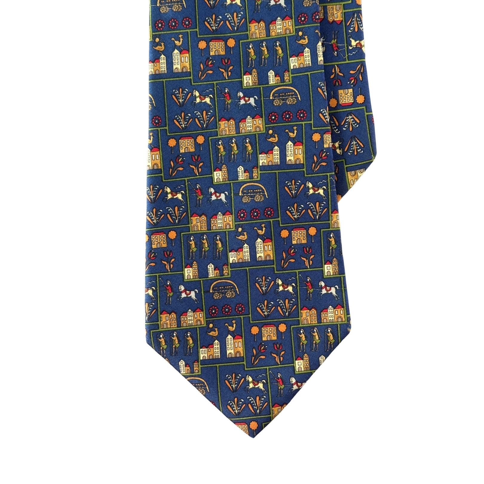 Salvatore Ferragamo Tie Silk Dark Blue Color with Farmer Life Theme Size ONE SIZE - 1 Thumbnail