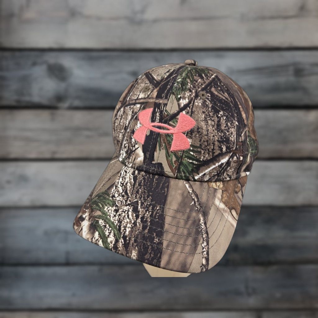 Under Armour VINTAGE Under Armour Pink Logo Camo Hat Womens Adjustable Strapback Brown By UA Womens Adjustable Pink Logo Camo Hat Size ONE SIZE - 1 Thumbnail