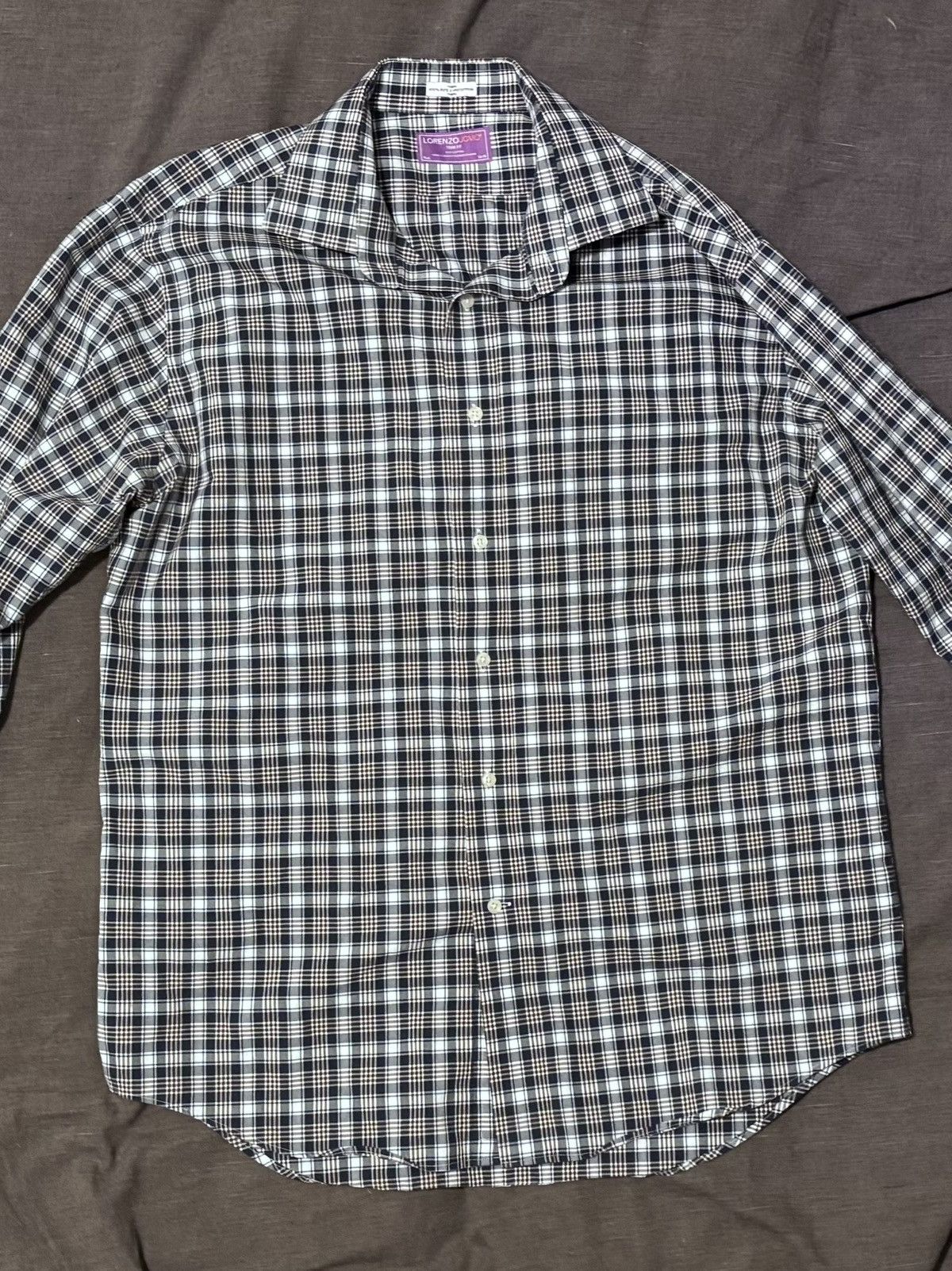 Lorenzo Uomo LORENZO UOMO | Blue/Brown Checkered Dress Shirt Size US M / EU 48-50 / 2 - 1 Thumbnail