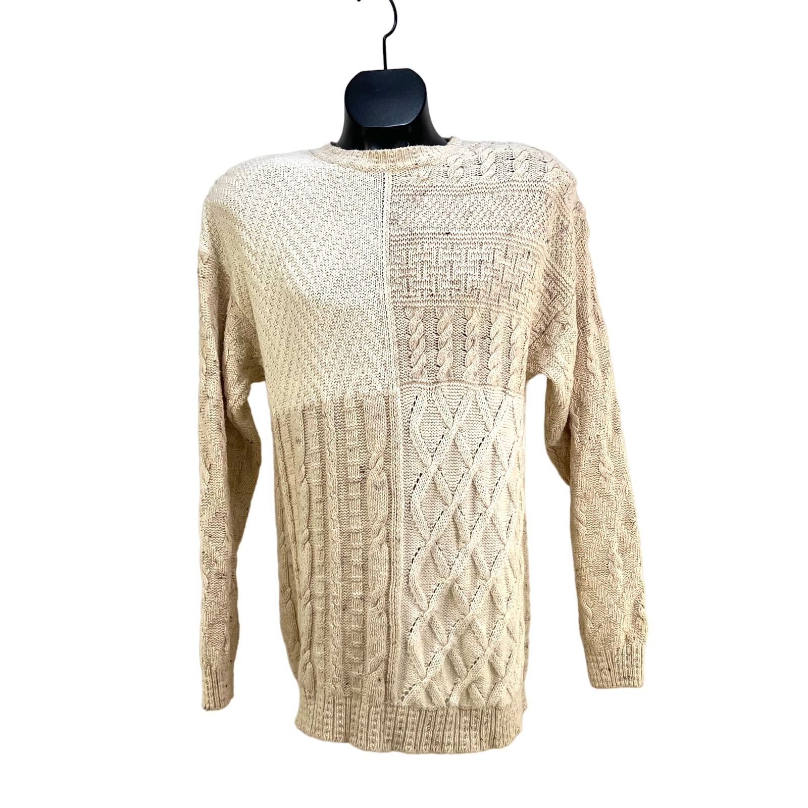 Vintage 90s Liz Wear Ivory Cotton Knit Oversized Crewneck Sweater Size US S / EU 44-46 / 1 - 1 Thumbnail