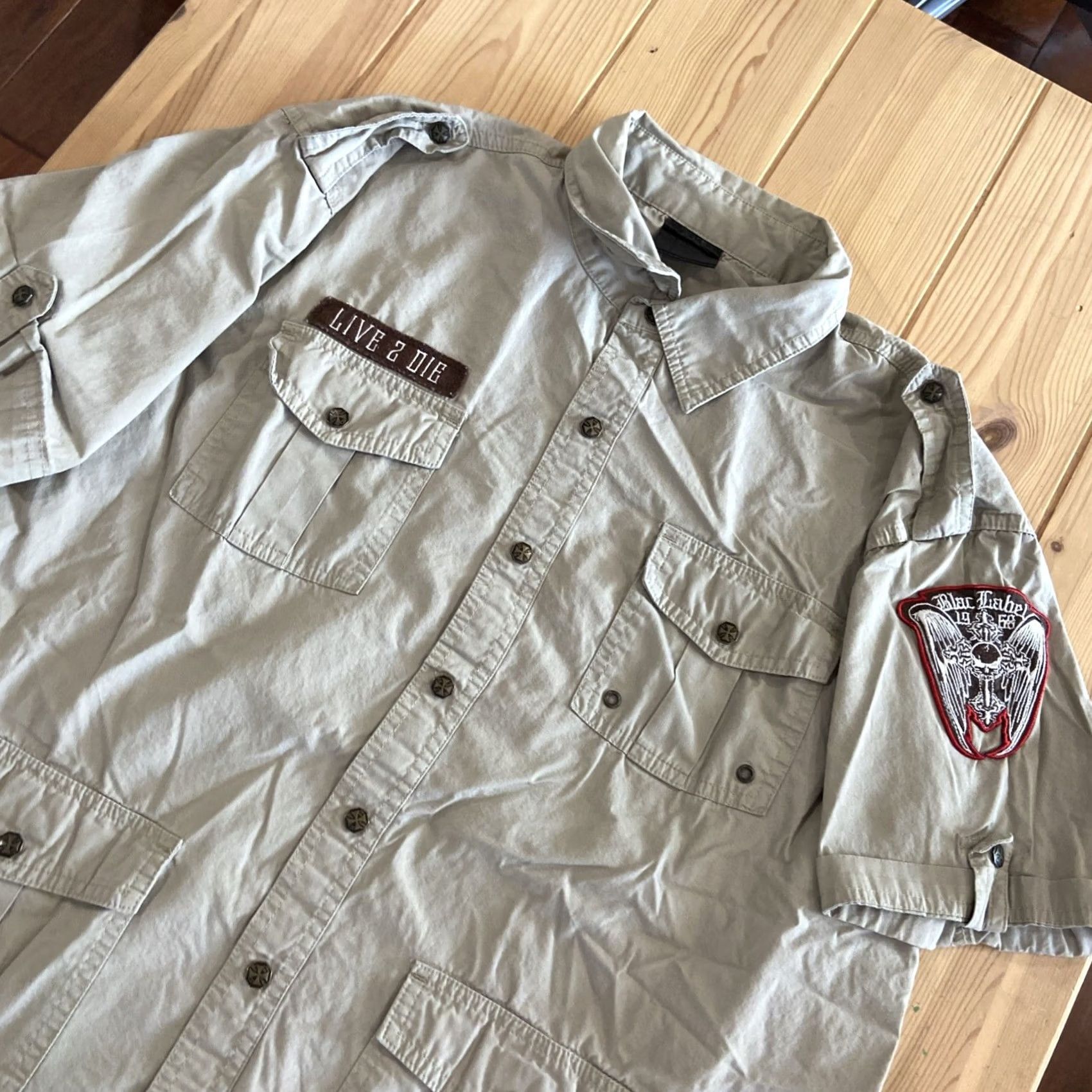 Vintage Black Label Shirt XL Beige Short Sleeve Button-Down Glory Men Size US XL / EU 56 / 4 - 2 Thumbnail