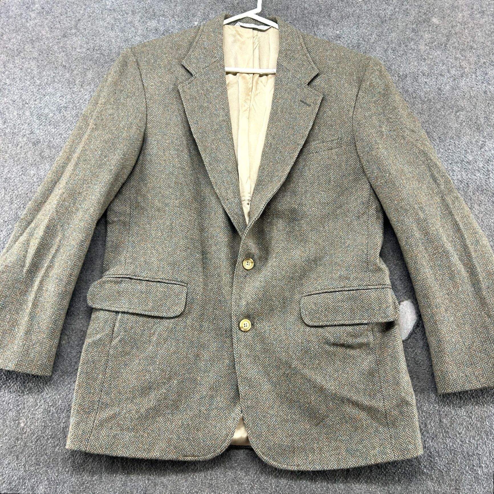 Lands' End VINTAGE Lands' End Blazer Mens 40 Green Herringbone Tweed Wool USA Regular Single-Breasted 2 Button Notch Lapel Jacket Coat Dress Shirt UI Size 40R - 3 Thumbnail