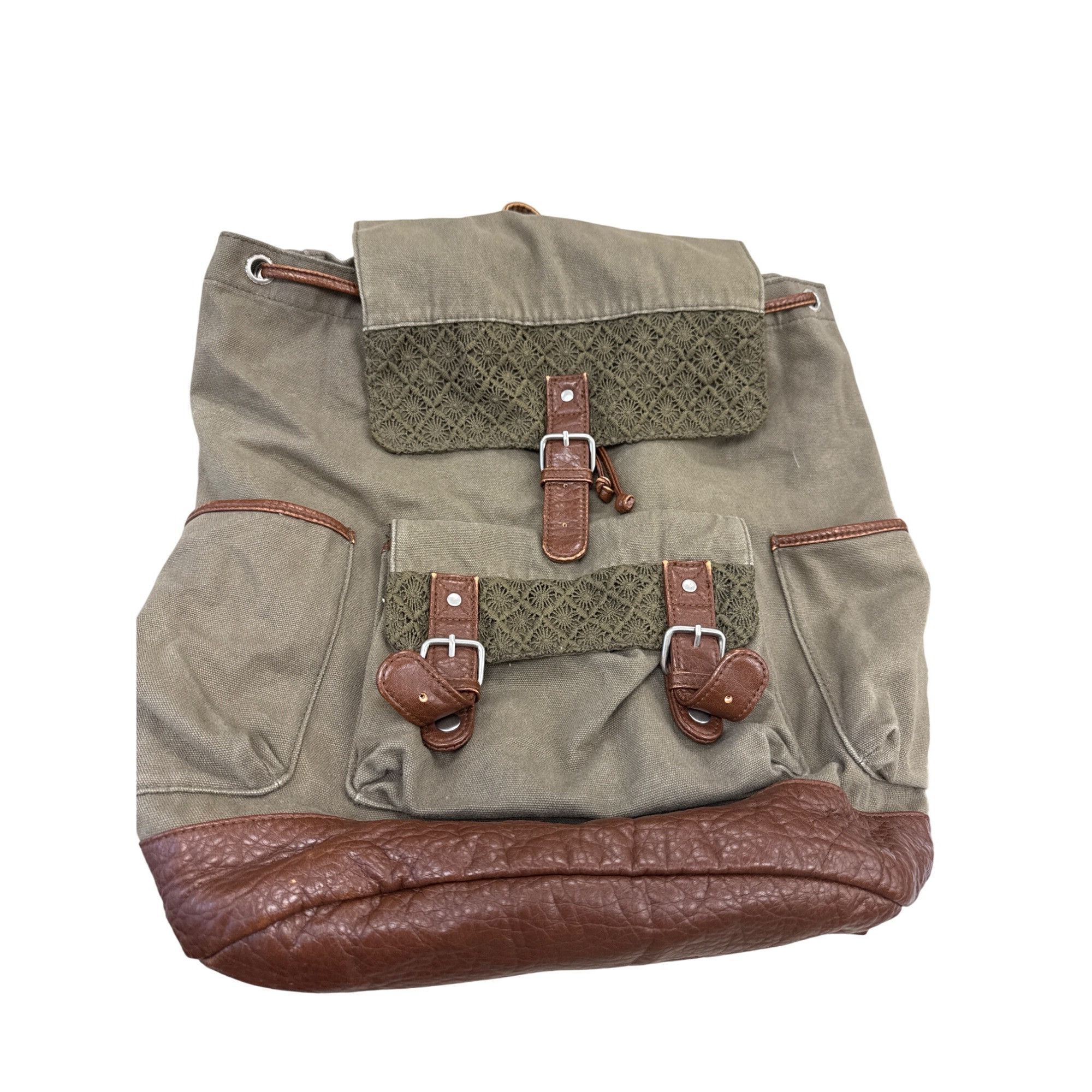 Vintage Cape Juby Womens Green Denim & Faux Leather Backpack 14x16 S Size ONE SIZE - 1 Thumbnail