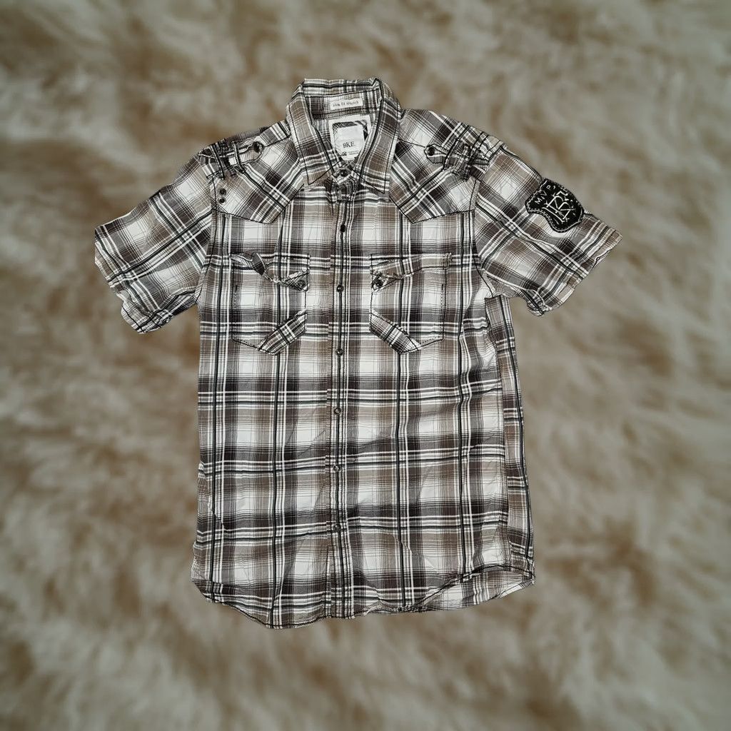BKE BKE Shirt Mens Medium Brown Plaid Slim Fit Stretch Western Snap Short Sleeve Size US M / EU 48-50 / 2 - 1 Thumbnail