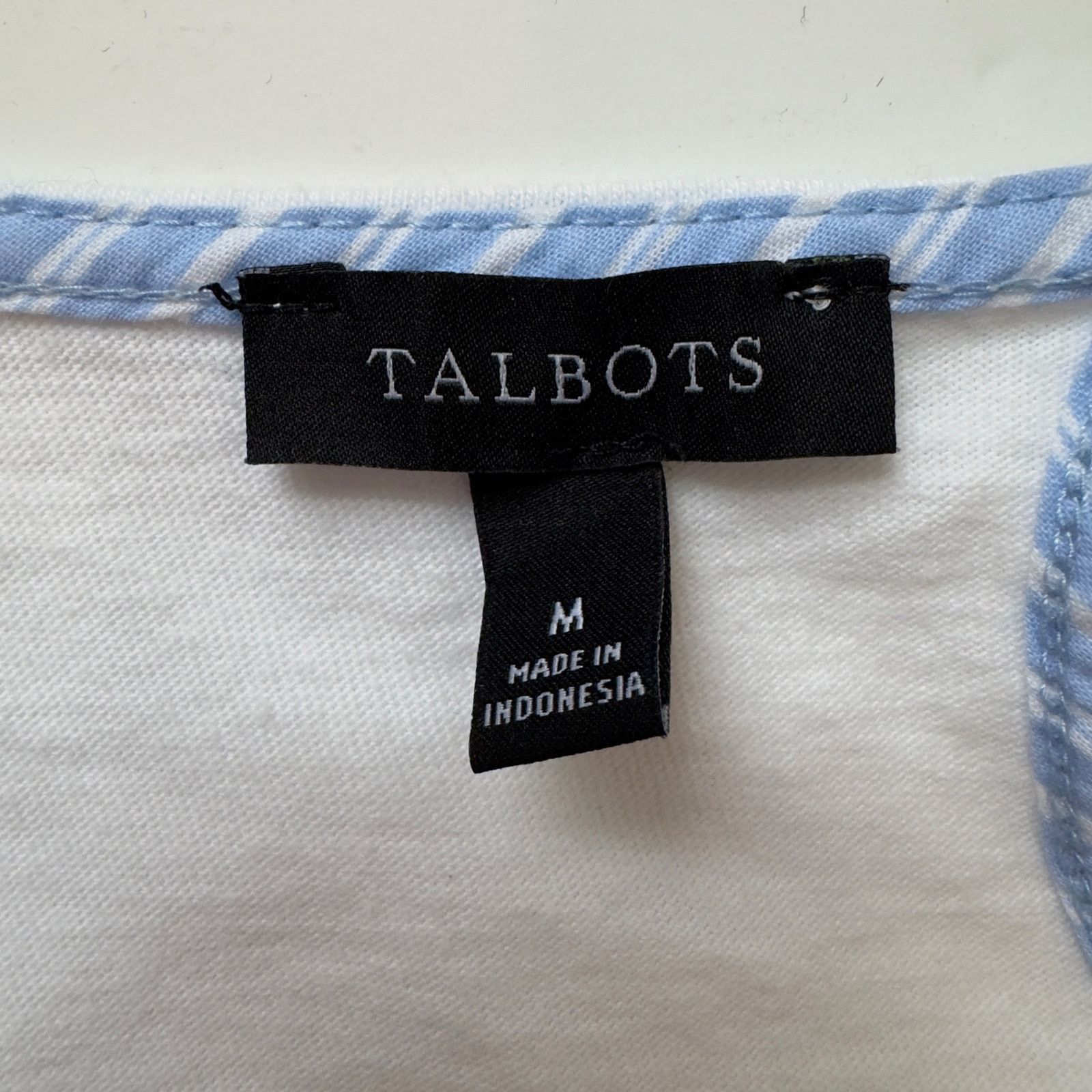 Talbots Talbots Blue Striped Puff Sleeve White Top Button Keyhole M Size M / US 6-8 / IT 42-44 - 5 Thumbnail