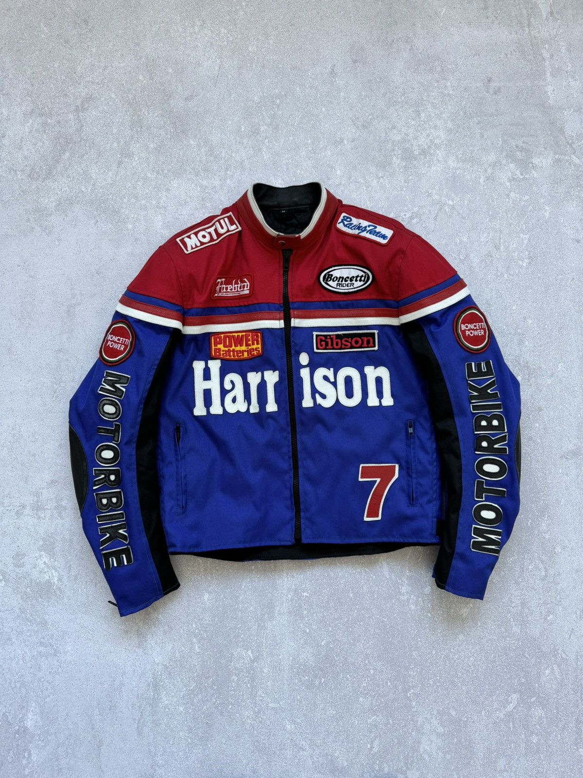 image of Vintage 90's Harrison Racing Nylon Leather Jacket Moto Y2K in Blue, Men's (Size Medium)