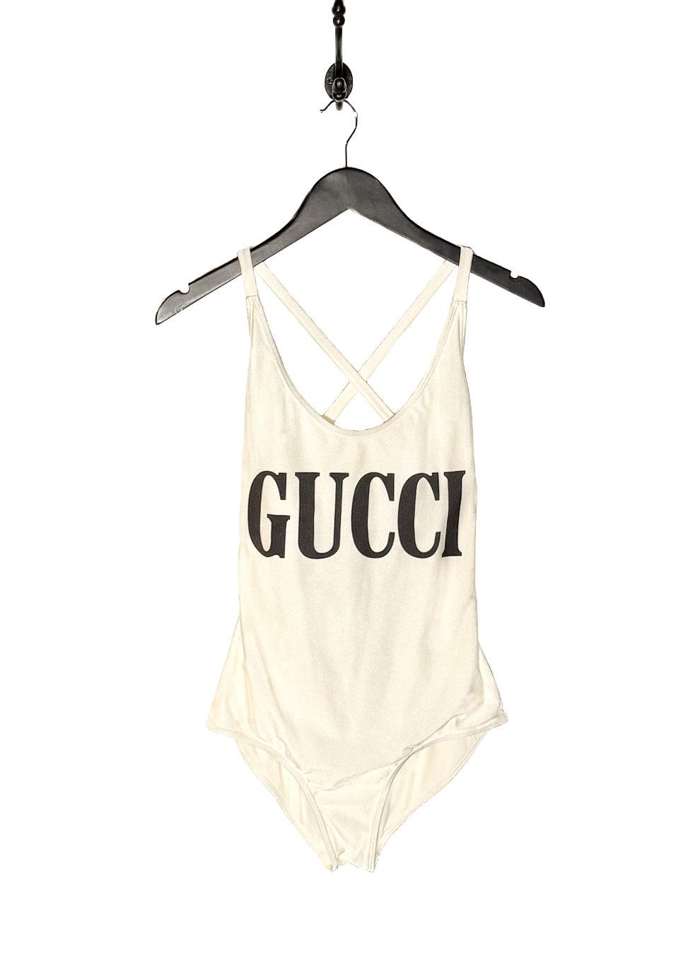 Gucci Ivory Black Logo One-piece Swimsuit - MEDIUM